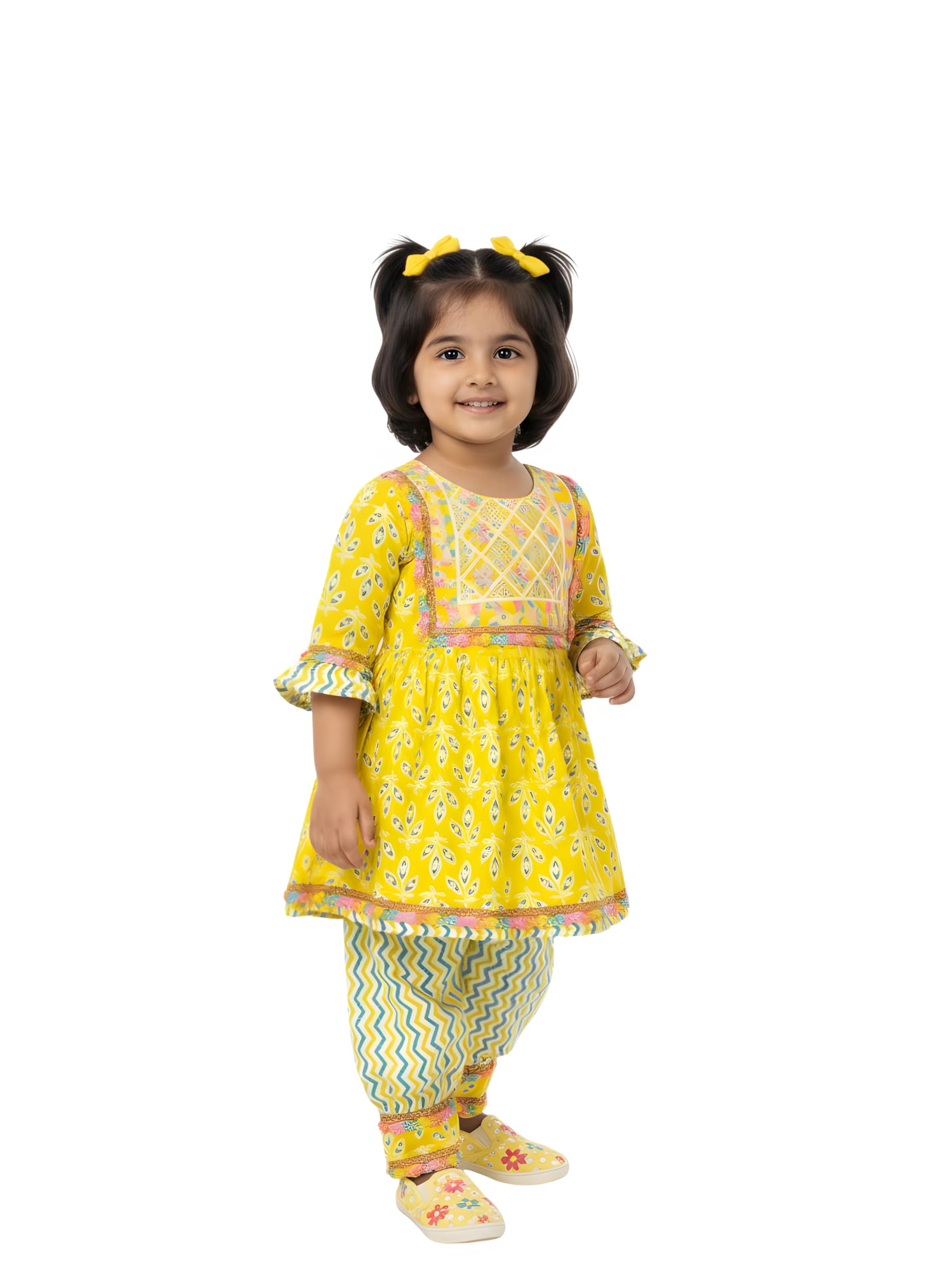 OLIGNE Kids Ethnic Frock & Pyjama Set - Leaf