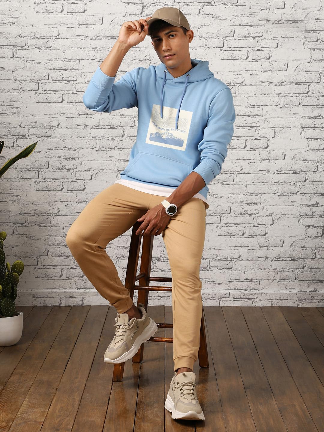 NOBERO Men Cotton Blend Hooded Sweatshirt - Powder Blue - Image 3