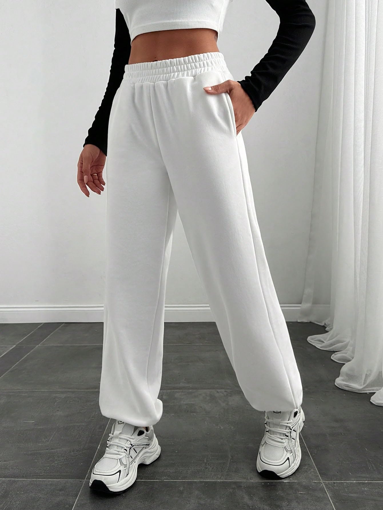 dockstreet Womens Joggers - Melange White - Image 2