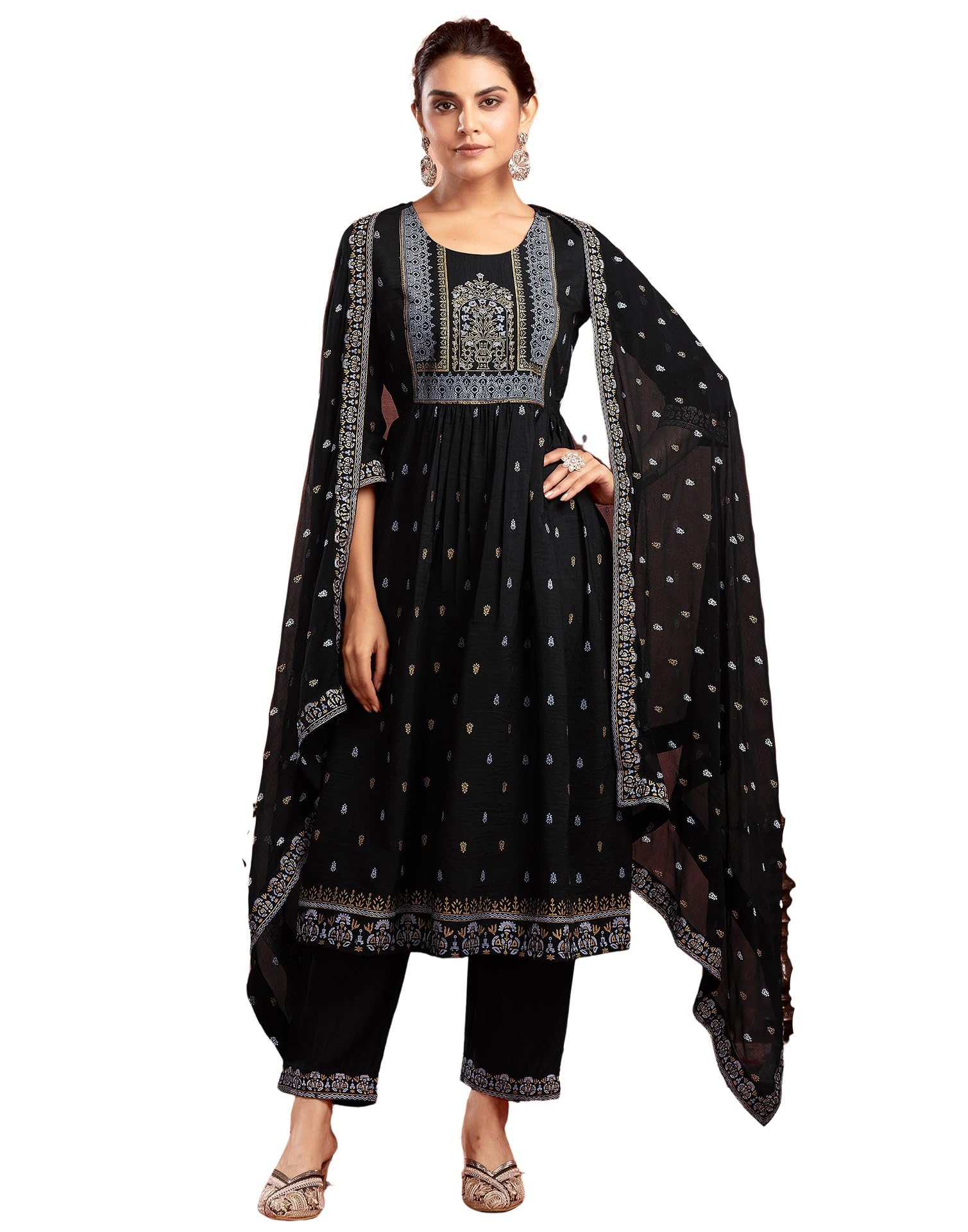 SIRIL Women's Rayon Foil Printed Anarkali Kurta Set