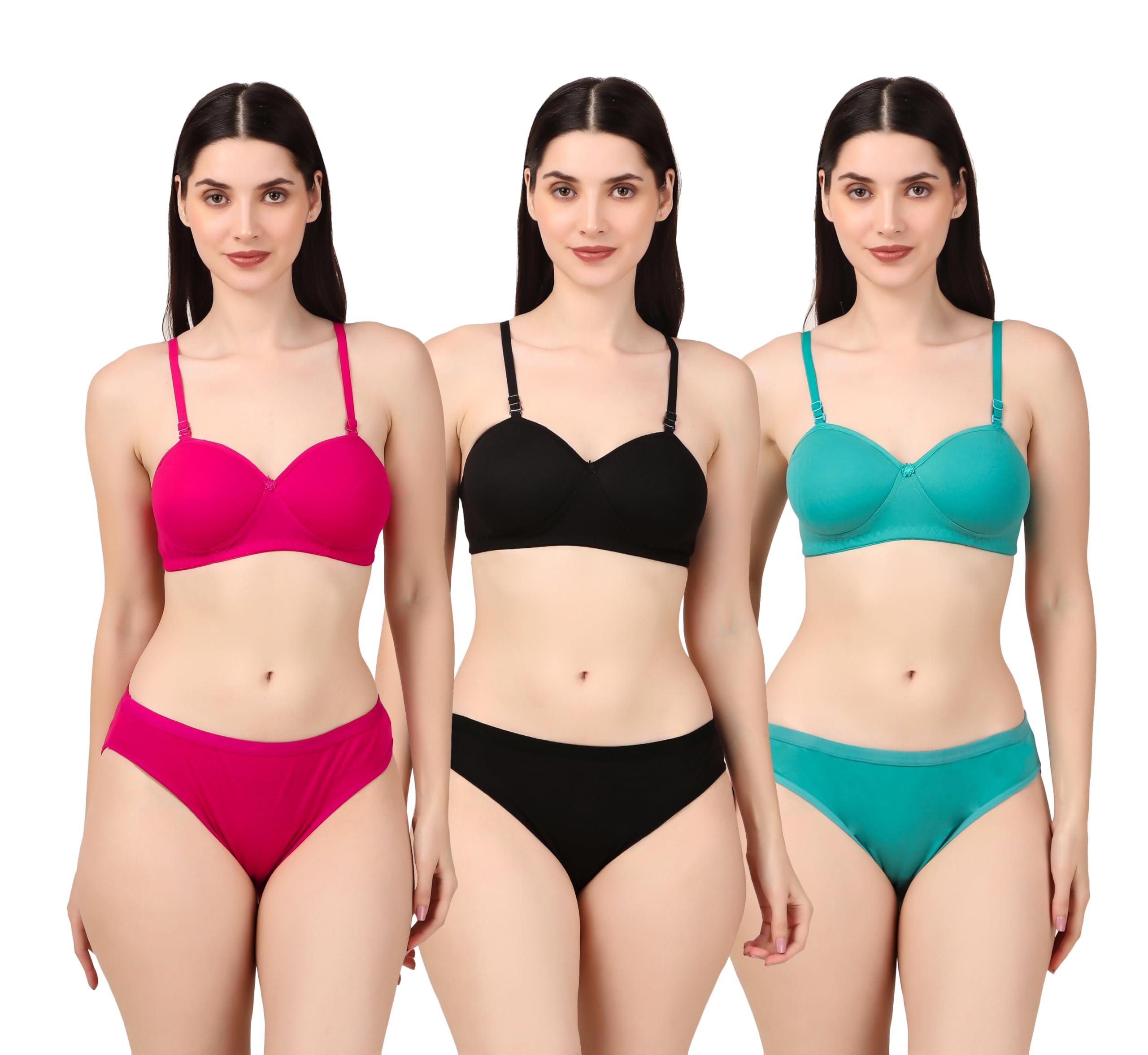 Kinzie Women's Lingerie Set - Padded Bra Cotton Blend Black