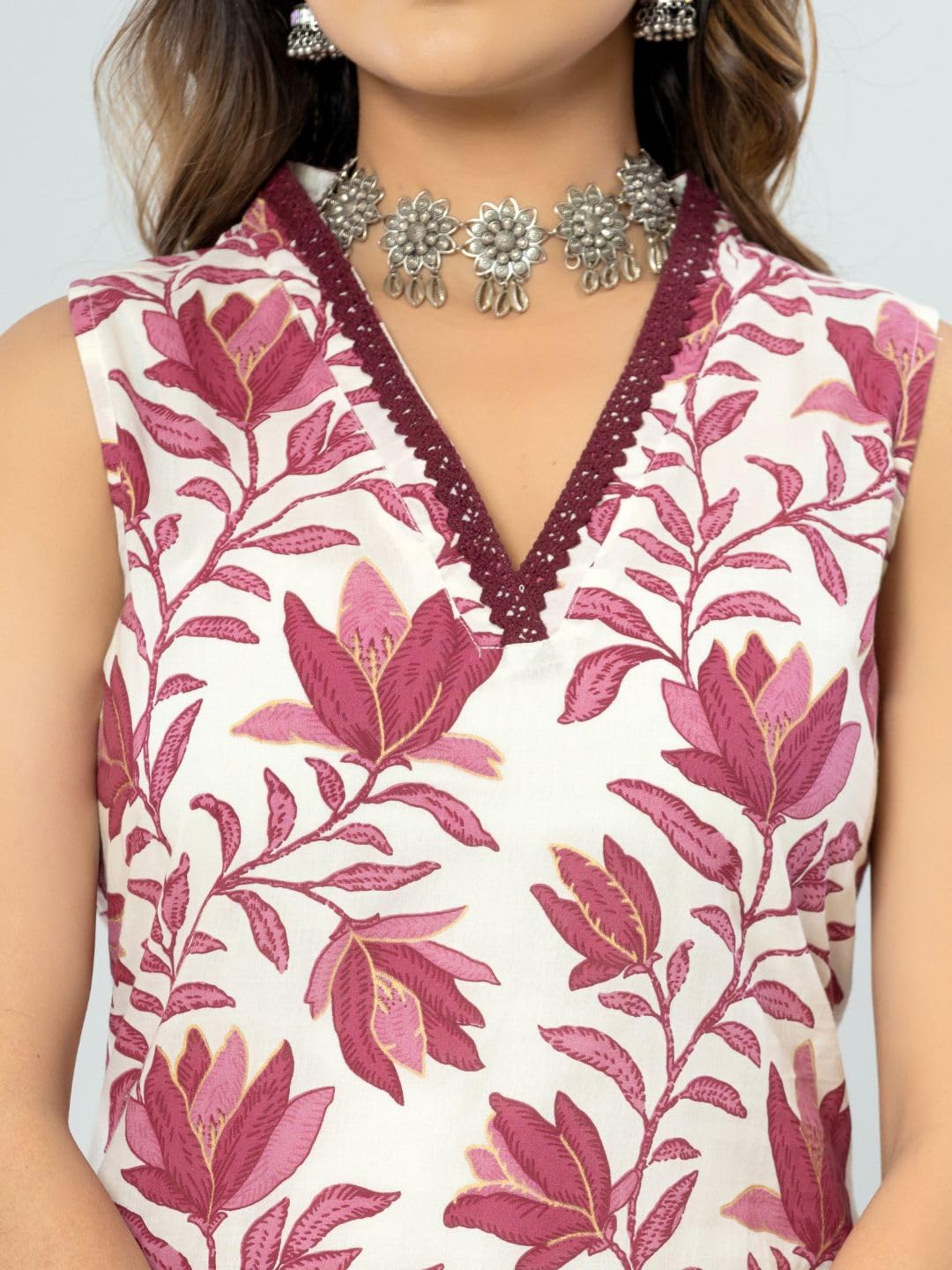 rytras Women's Cotton Printed Kurta and Pant Set - Maroon - Image 5