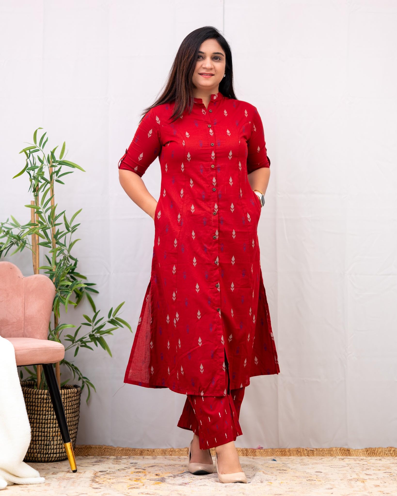 GoSriKi Red Rayon Viscose A-Line Kurta Set for Women - Image 3