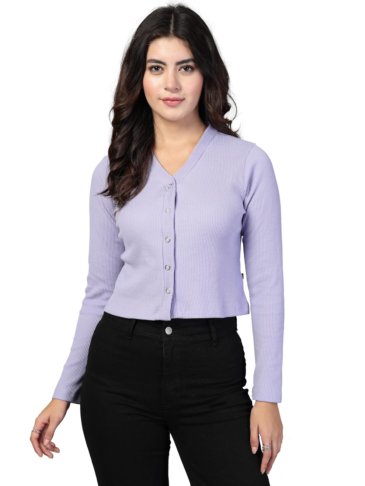 Rigo Women's V-Neck Rib Knit Top - Light Purple