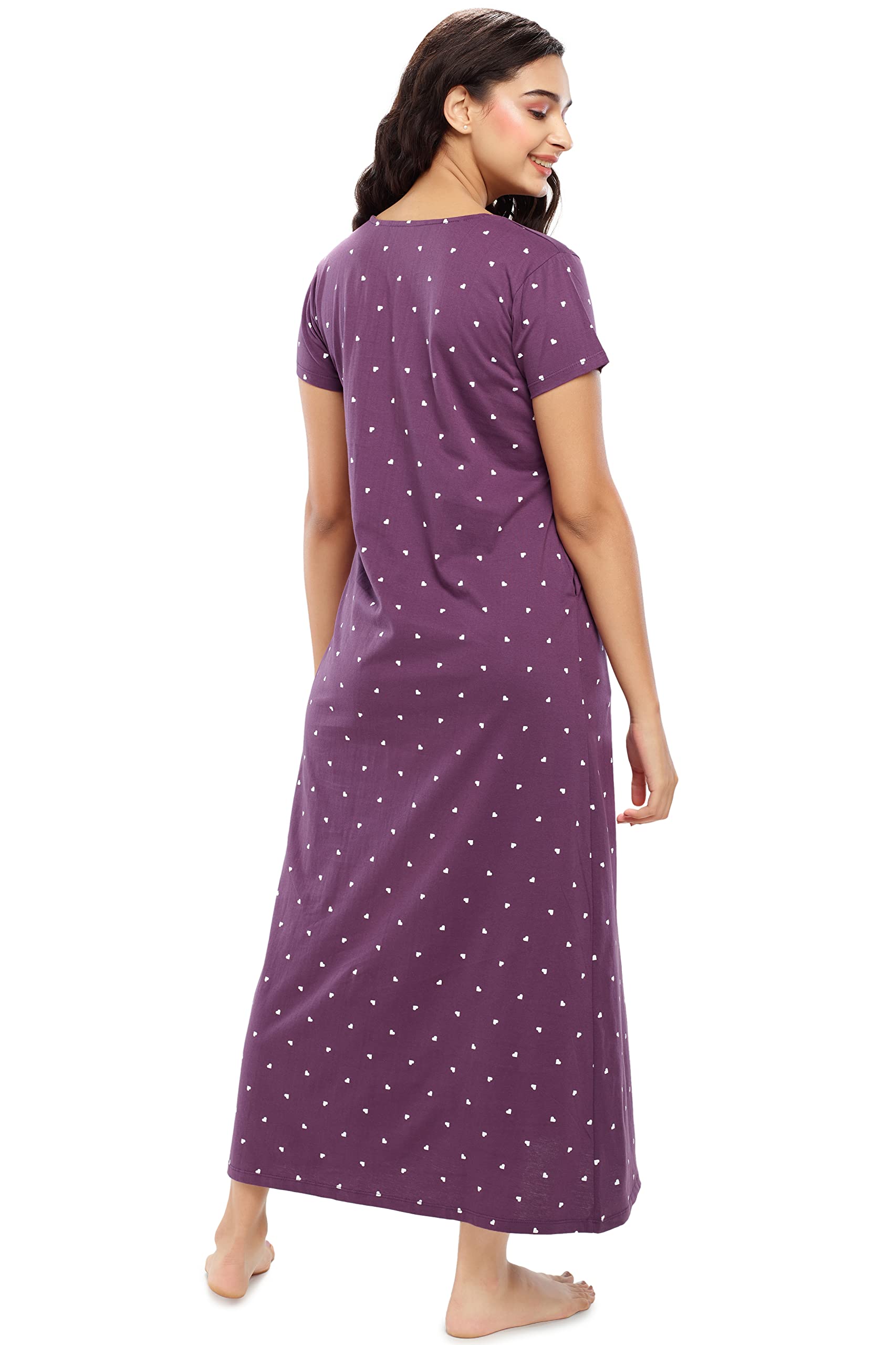 ZEYO Women's Cotton Maxi Nighty - Purple - Image 4