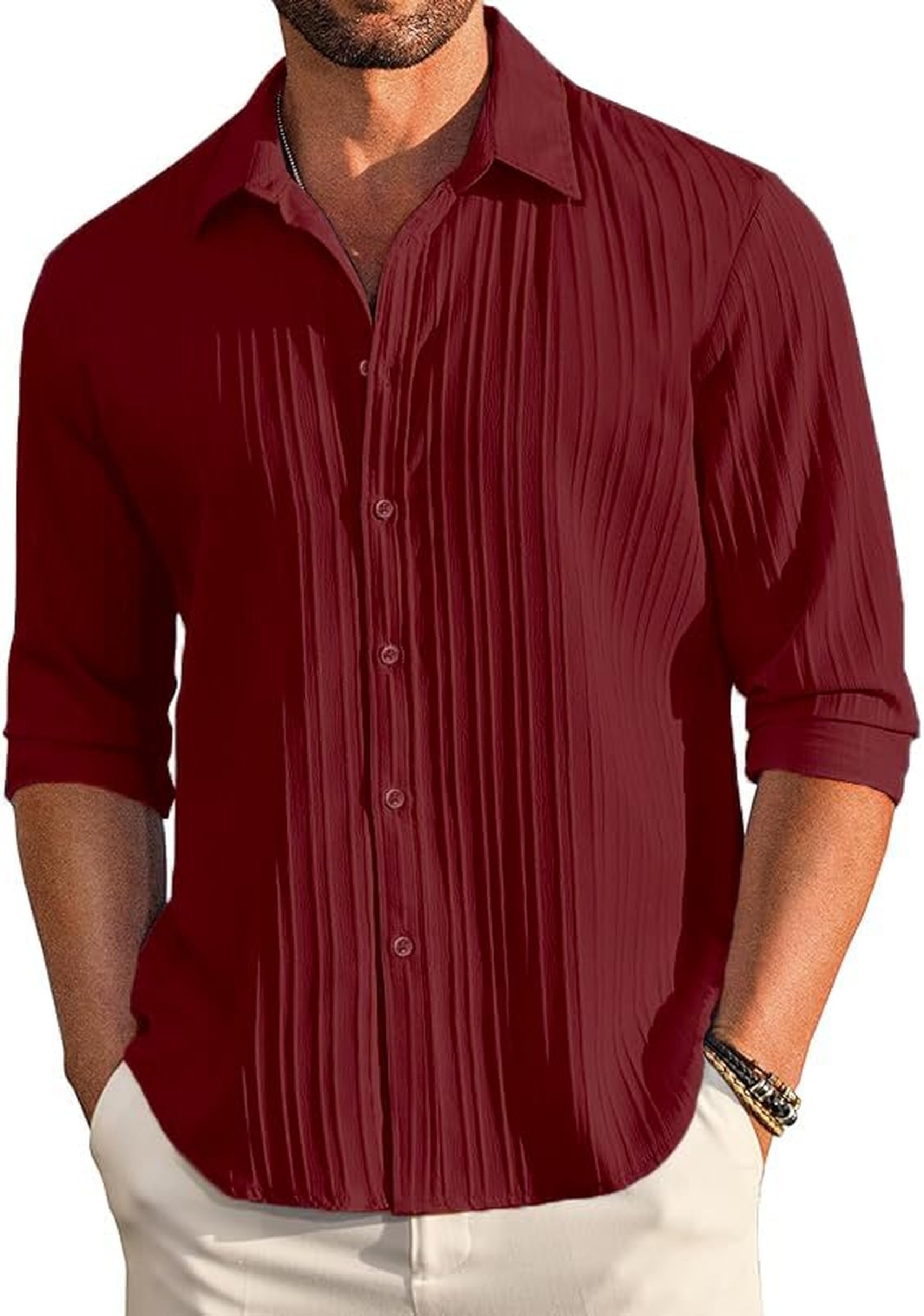 CB-COLEBROOK Men's Linen Shirt - Dark Red