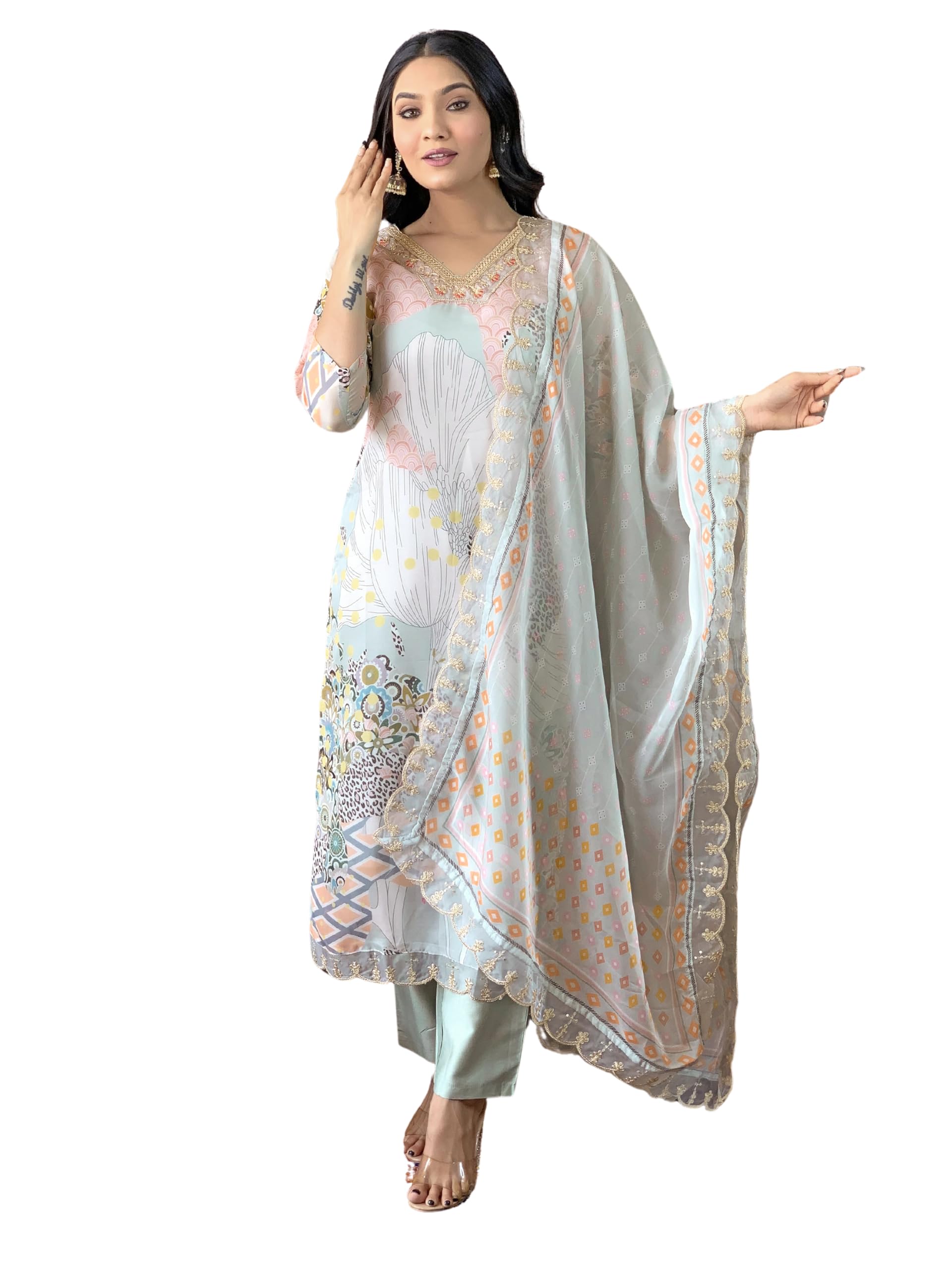 Naixa Pista Organza Embroidered Kurta Set for Women