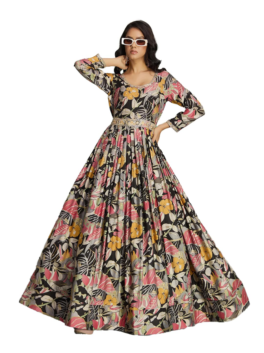 Madhuram Textiles Black Anarkali Gown with Embroidery