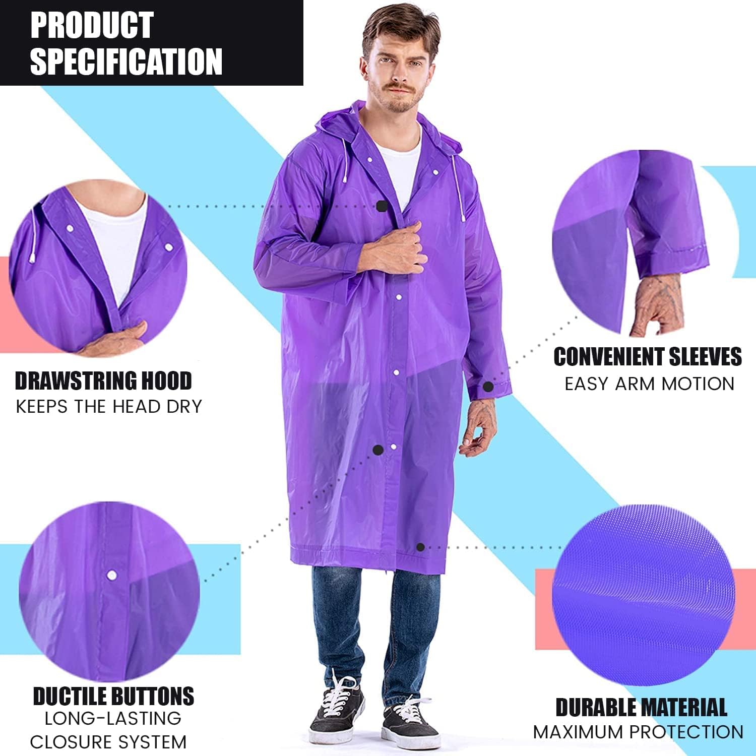HACER EVA Unisex Raincoat - Purple Waterproof - Image 4