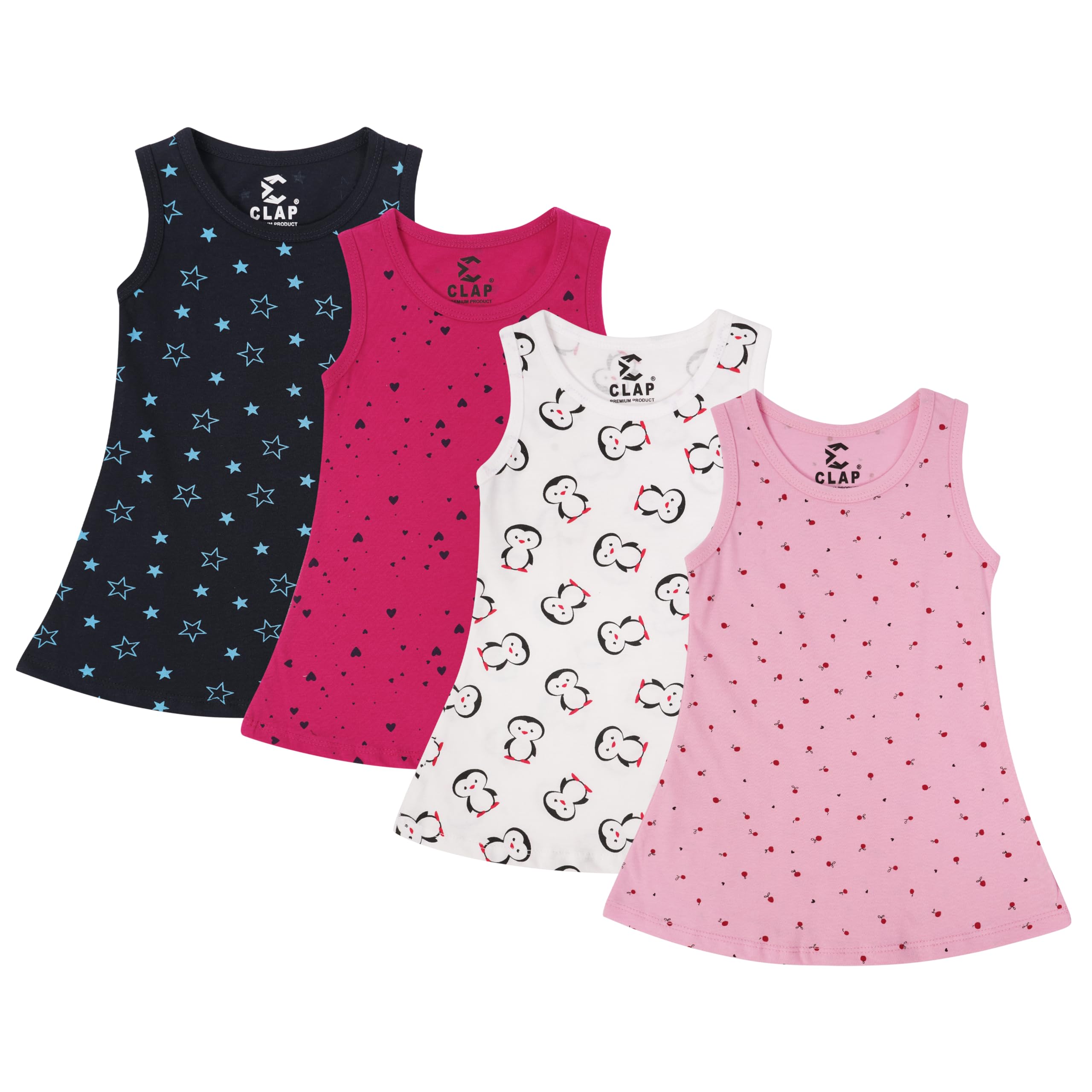 CLAP Baby Girl A-Line Cotton Midi Nightdress - Pink Navy White