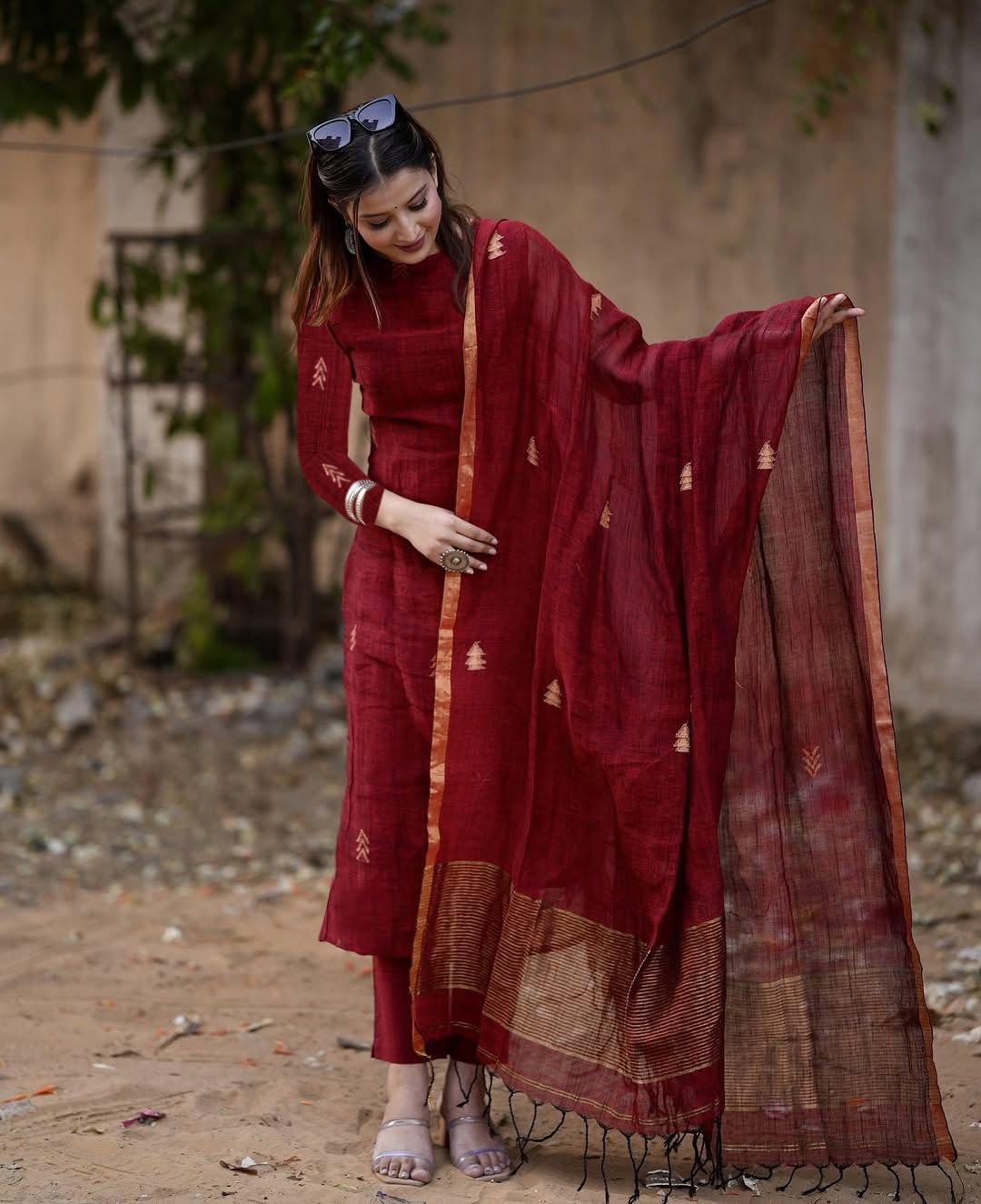 Maroon Rayon Viscose Kurta Pant Set with Dupatta - Image 5