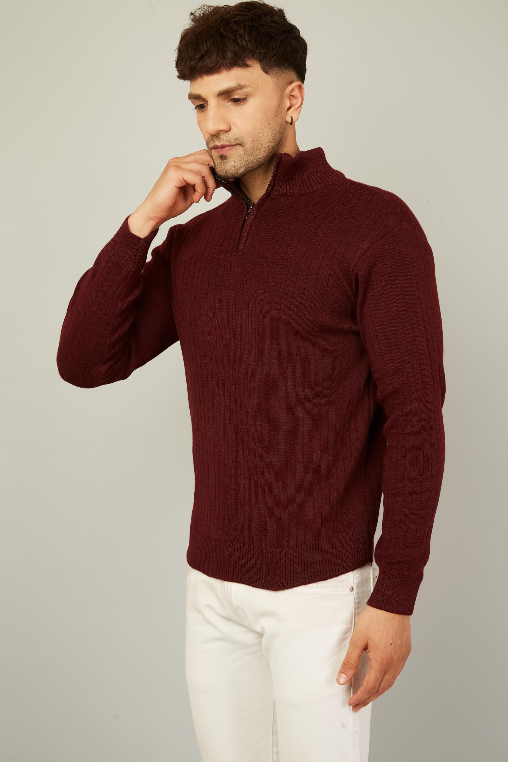 Kvetoo Woolen Sweater for Men - Wine Red - Image 4
