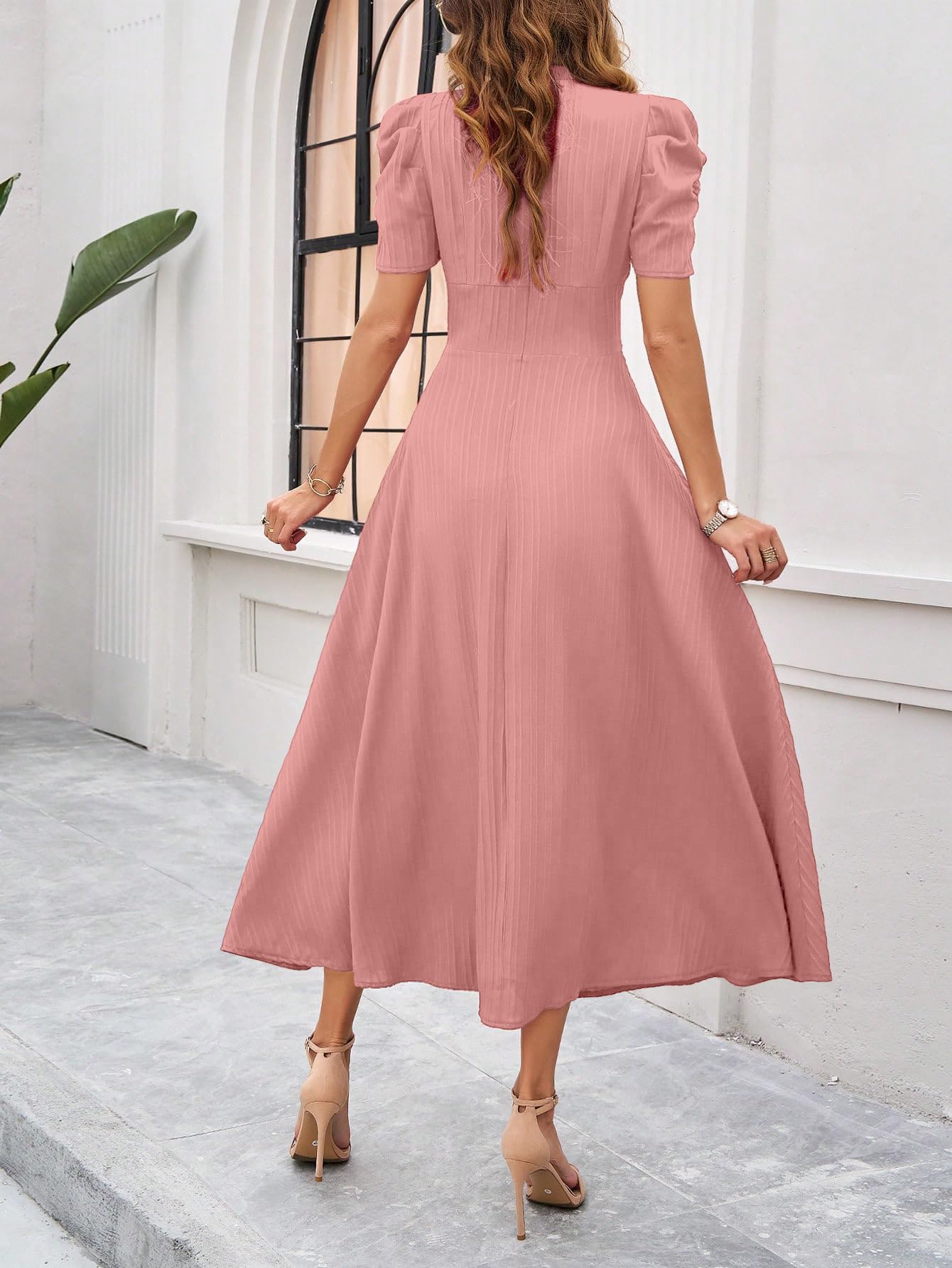 Peach V-Neck Maxi Dress for Women & Girls - Image 2