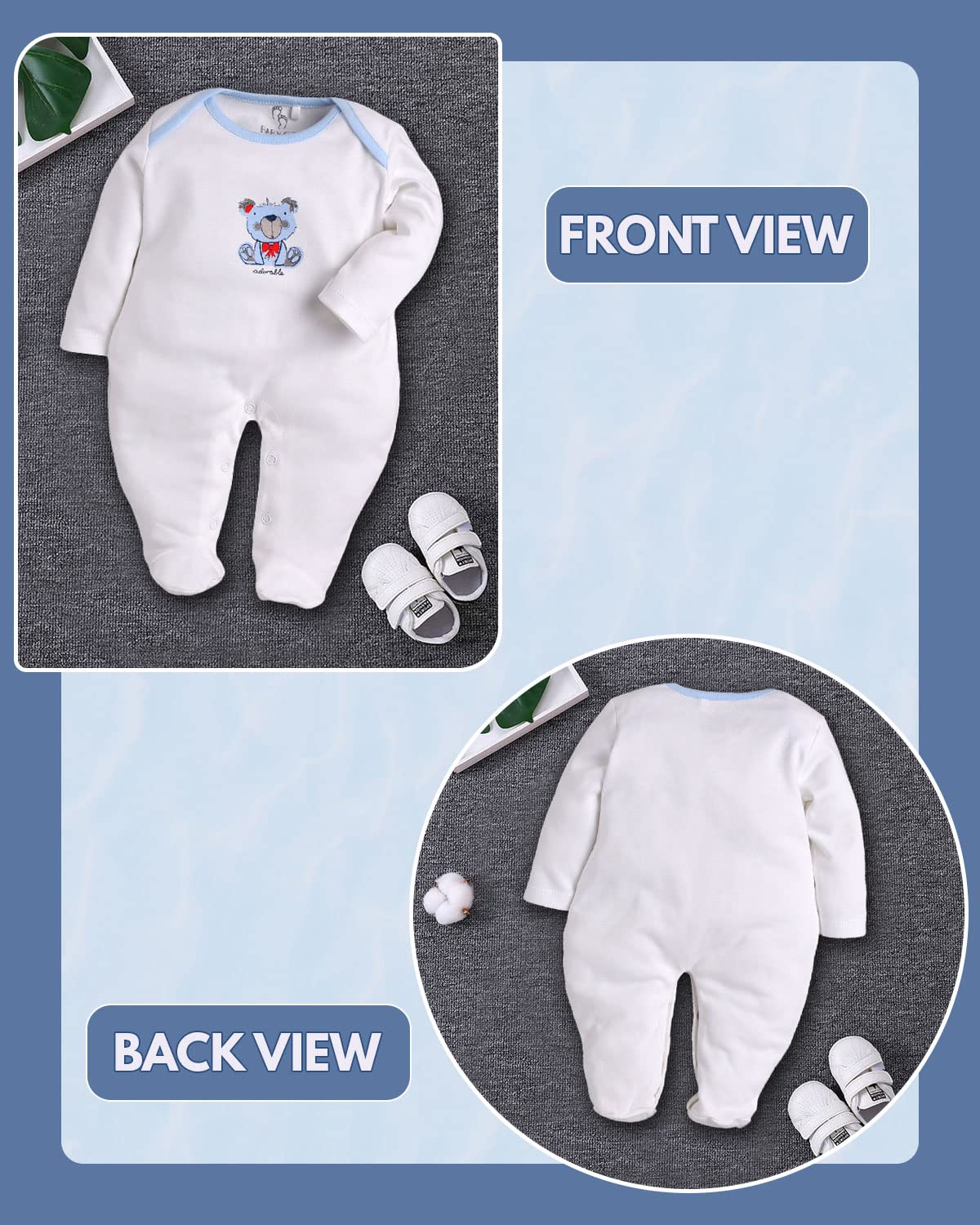 Cotton Rompers for Newborn Baby Boys & Girls - White - Image 3