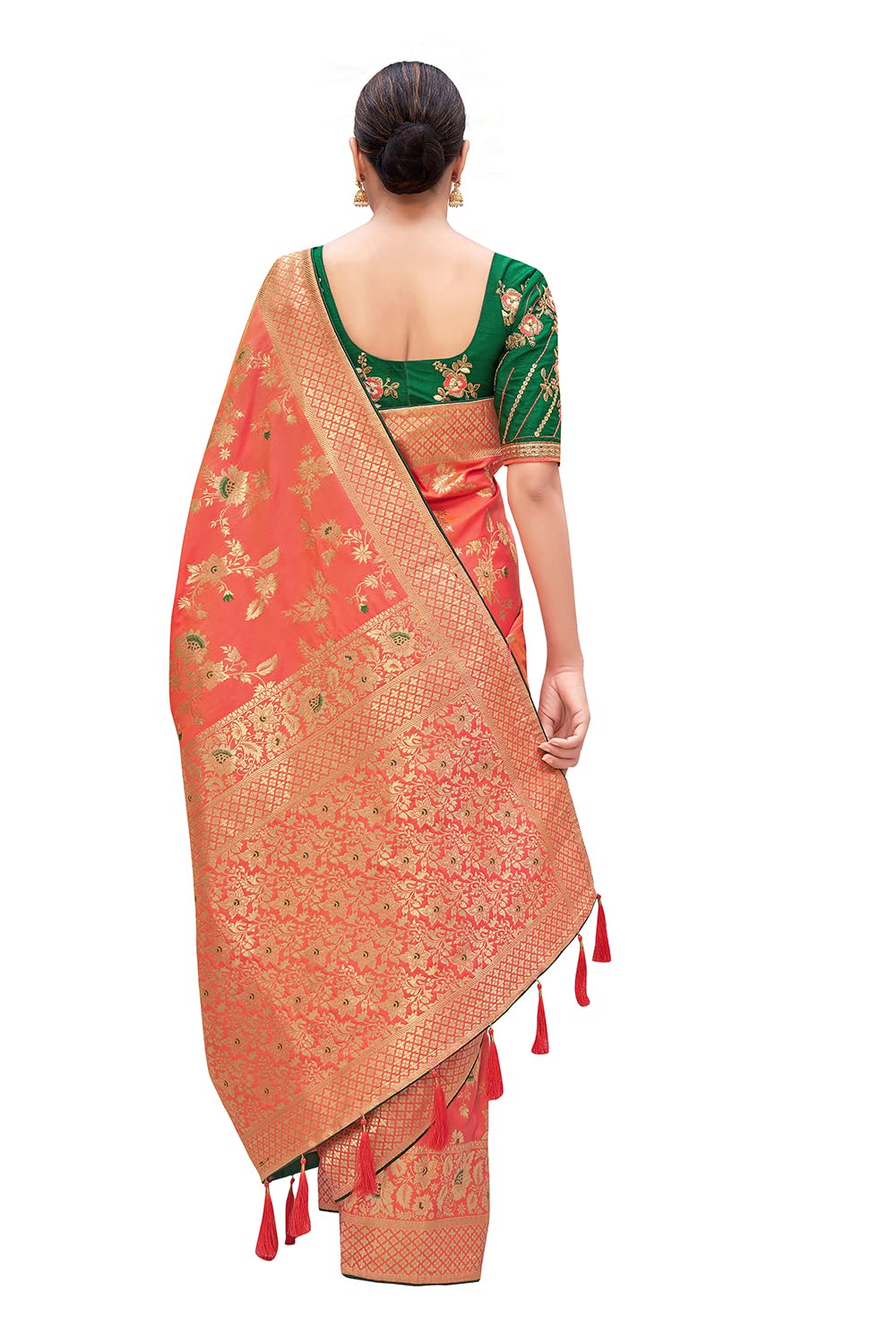 Monjolika Banarasi Silk Saree - Peach - Image 3