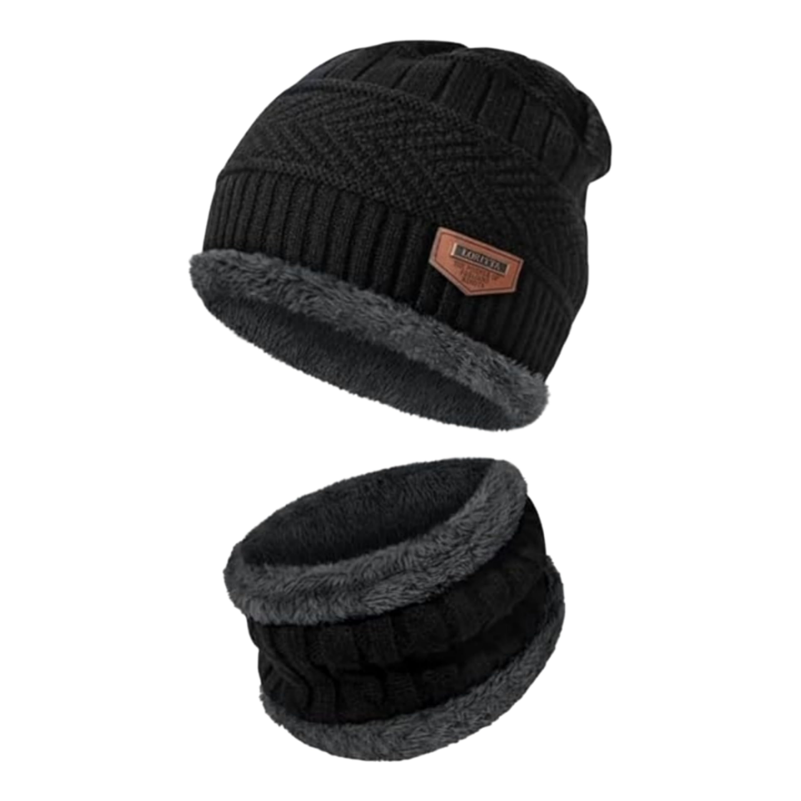 Black Winter Cap & Muffler Set for Men & Women
