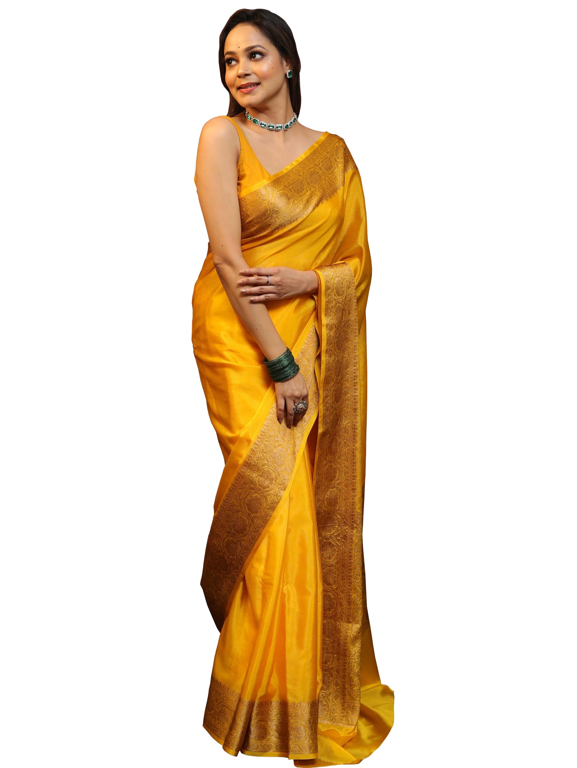 Sugathari Women's Banarasi Kanjivaram Silk Saree - Gold