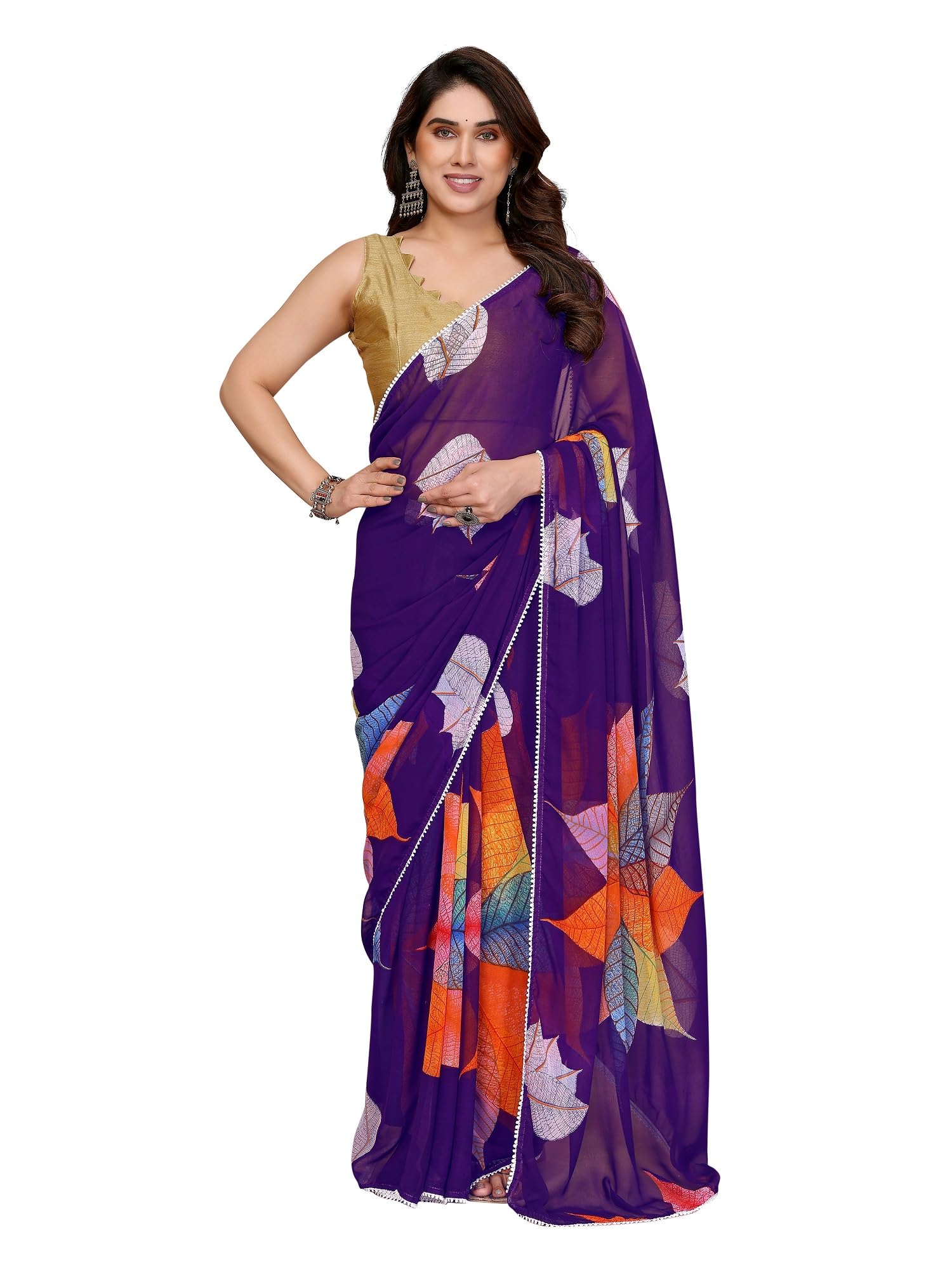 RAJESHWAR Georgette Saree for Women - Leaf Printed