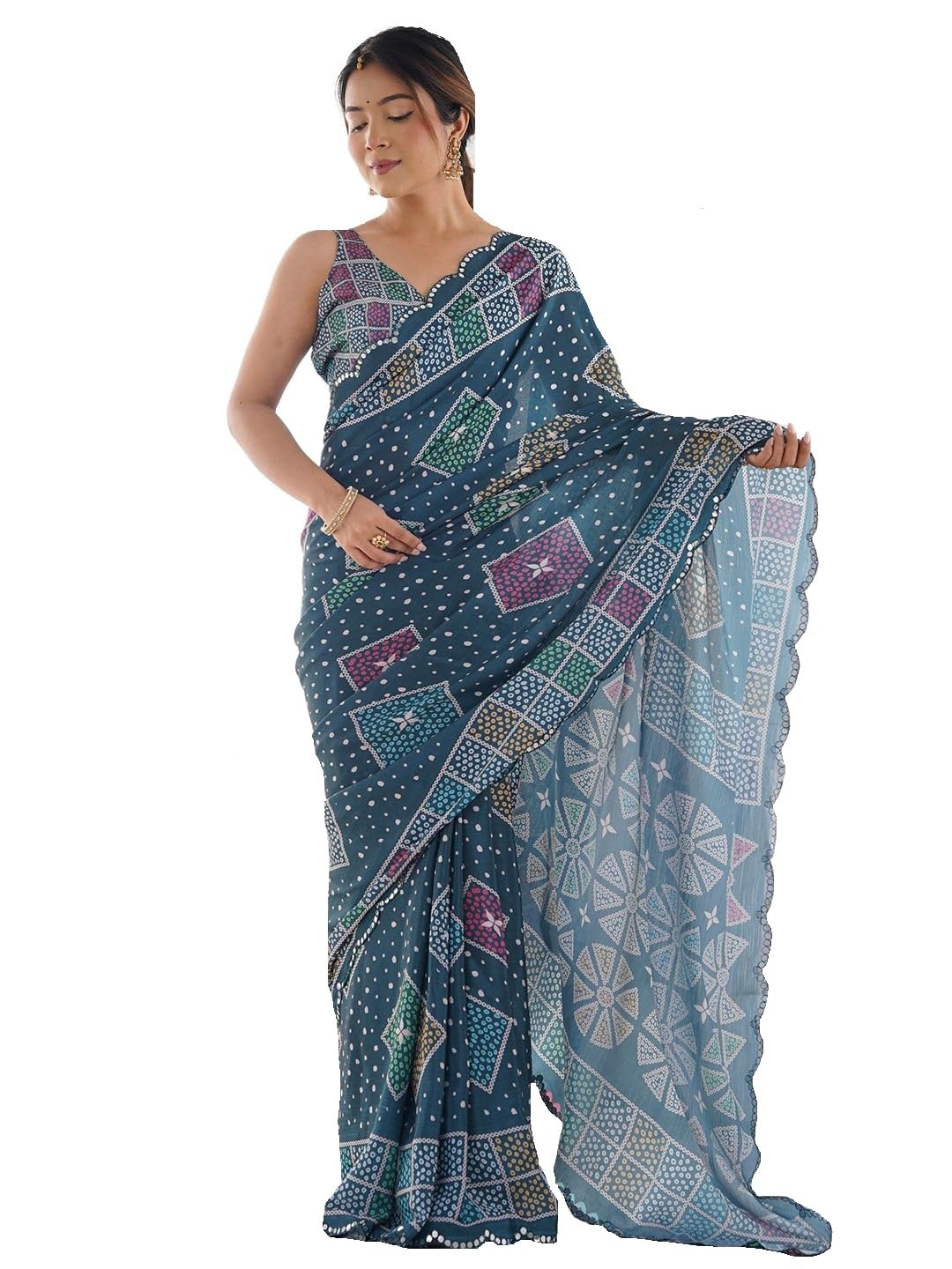 GarbGlide Women's Georgette Saree - Bandhani