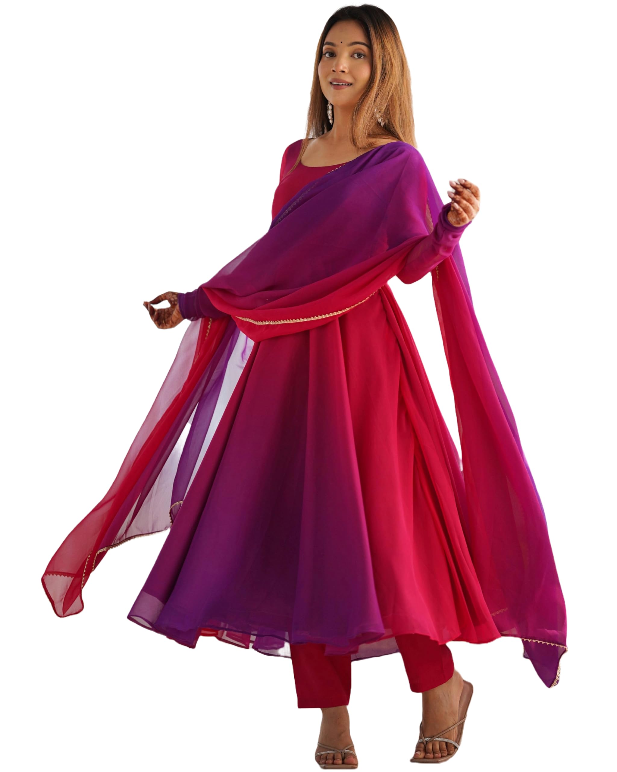 GoSriKi Pink Georgette Anarkali Kurta Set for Women