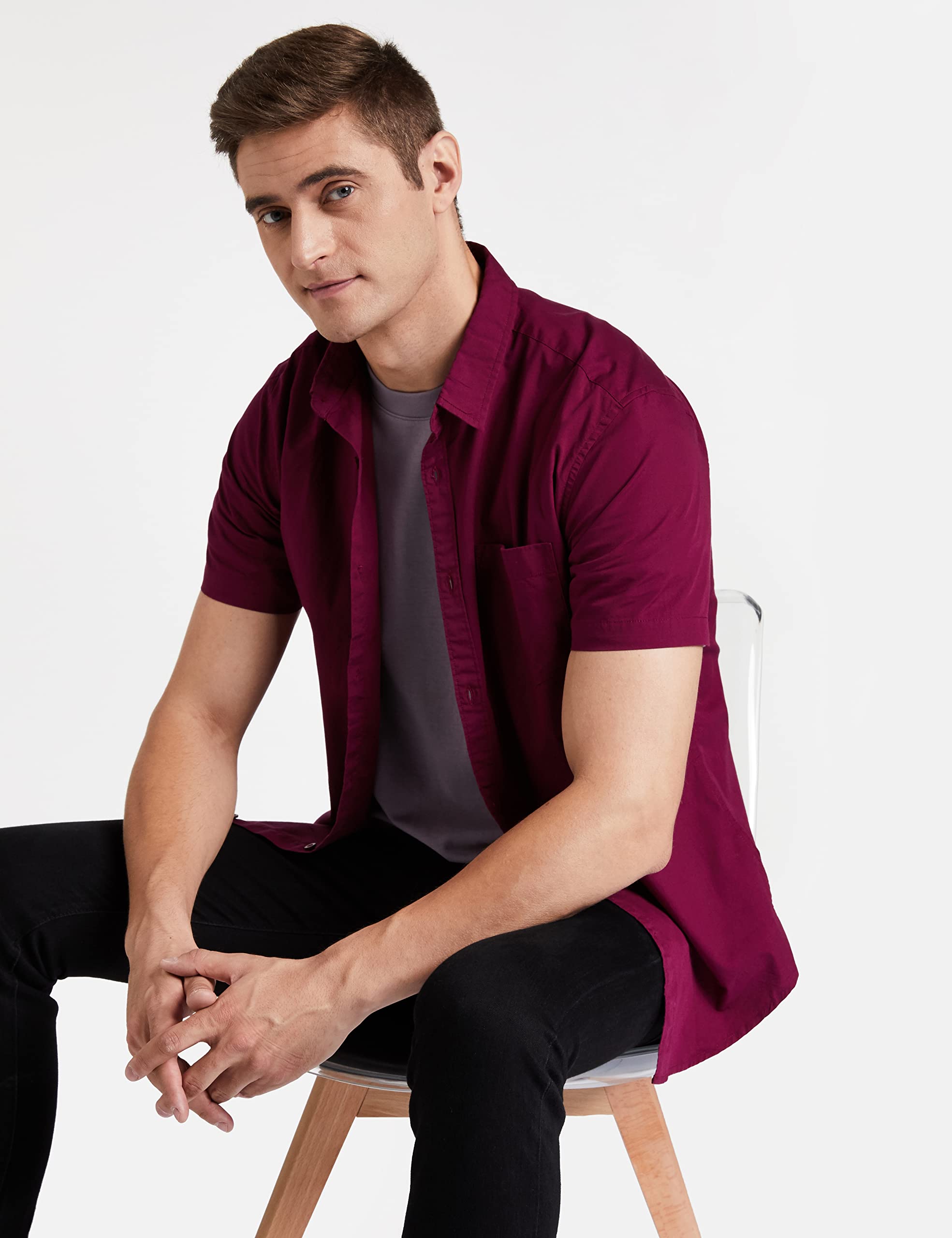 Amaranth Men's Cotton Casual Shirt - Half Sleeve - Image 3