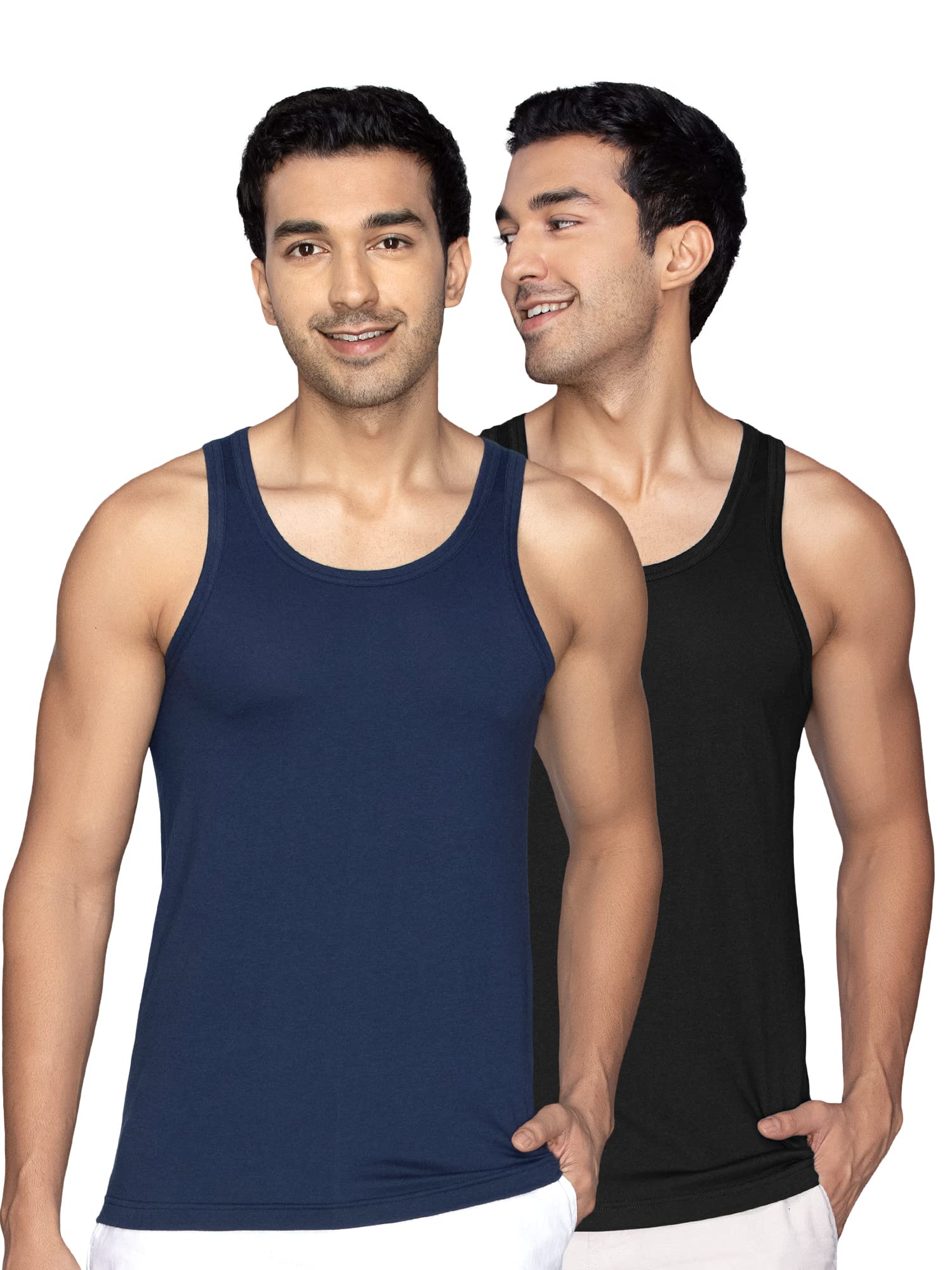 XYXX Men's Cotton Modal Vest - Midnight Blue Black Knight