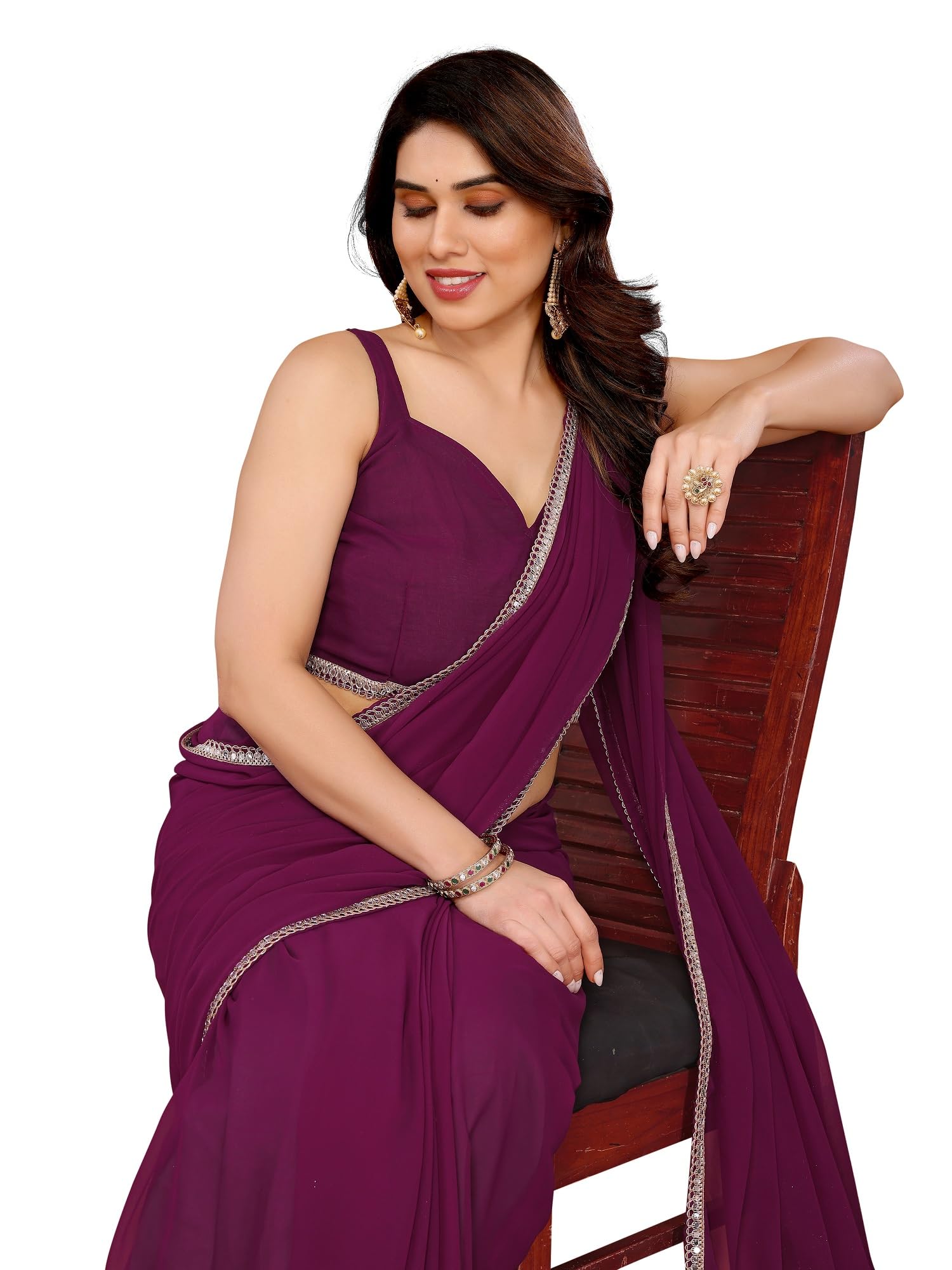 RAJESHWAR FASHION Purple Georgette Saree for Women - Image 4