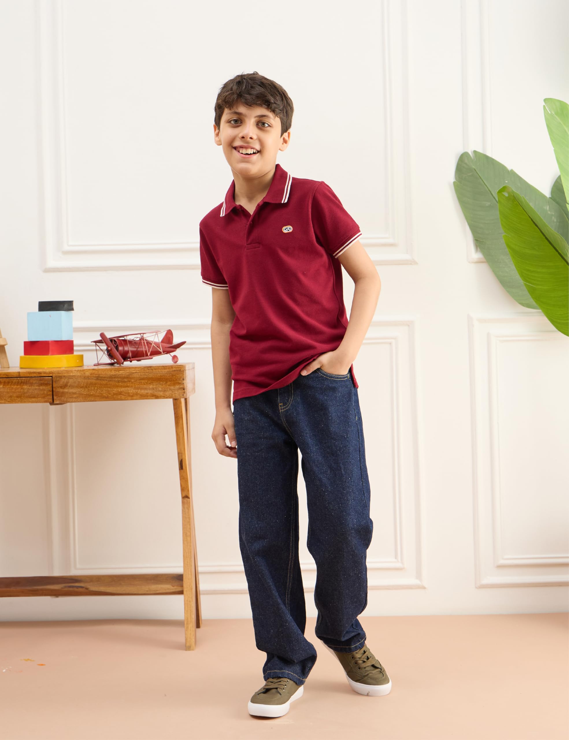 Symbol Boy Polo T-Shirt - Maroon Mustard - Image 3