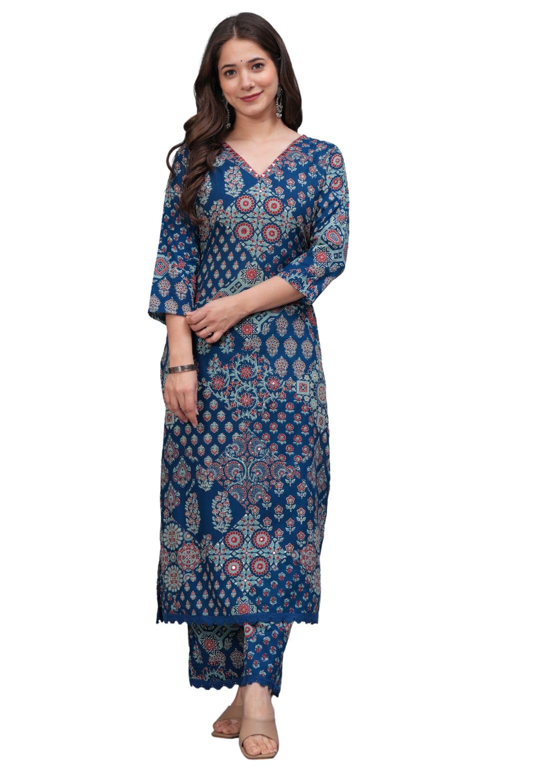 rytras Women's Cotton Printed Kurta Set with Palazzo
