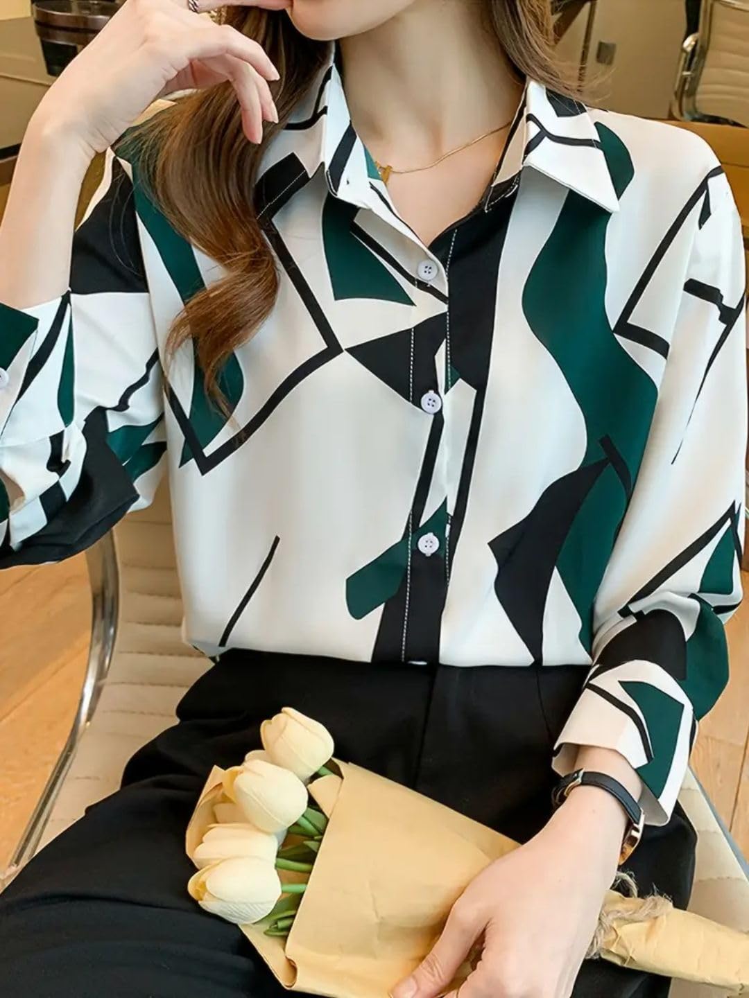 Trendy Queen White Green Printed Shirt for Women - Image 5
