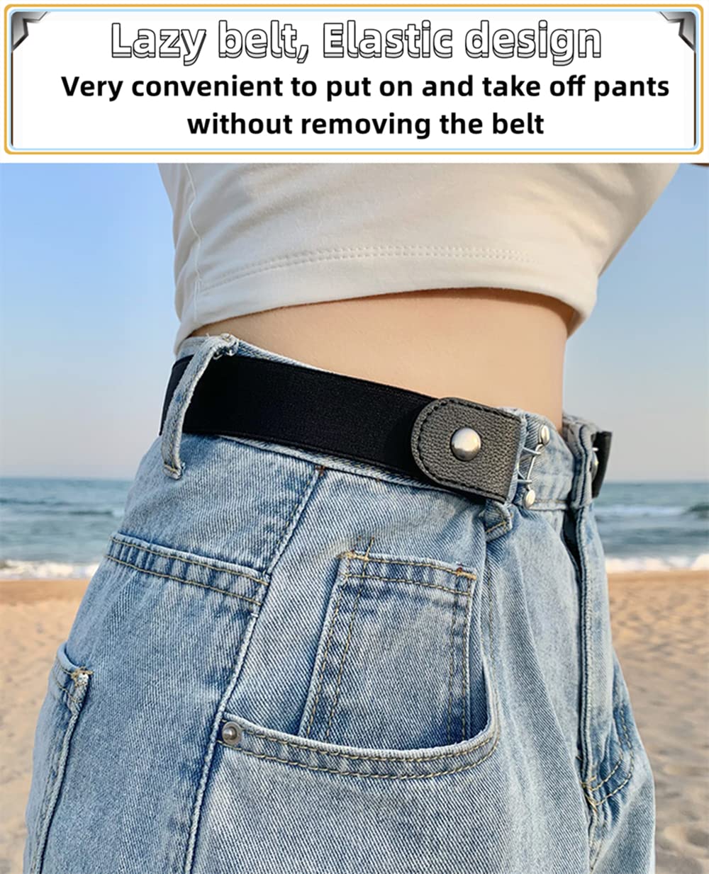 Sichumaria Women's Buckle-Free Elastic Belt - Black - Image 3