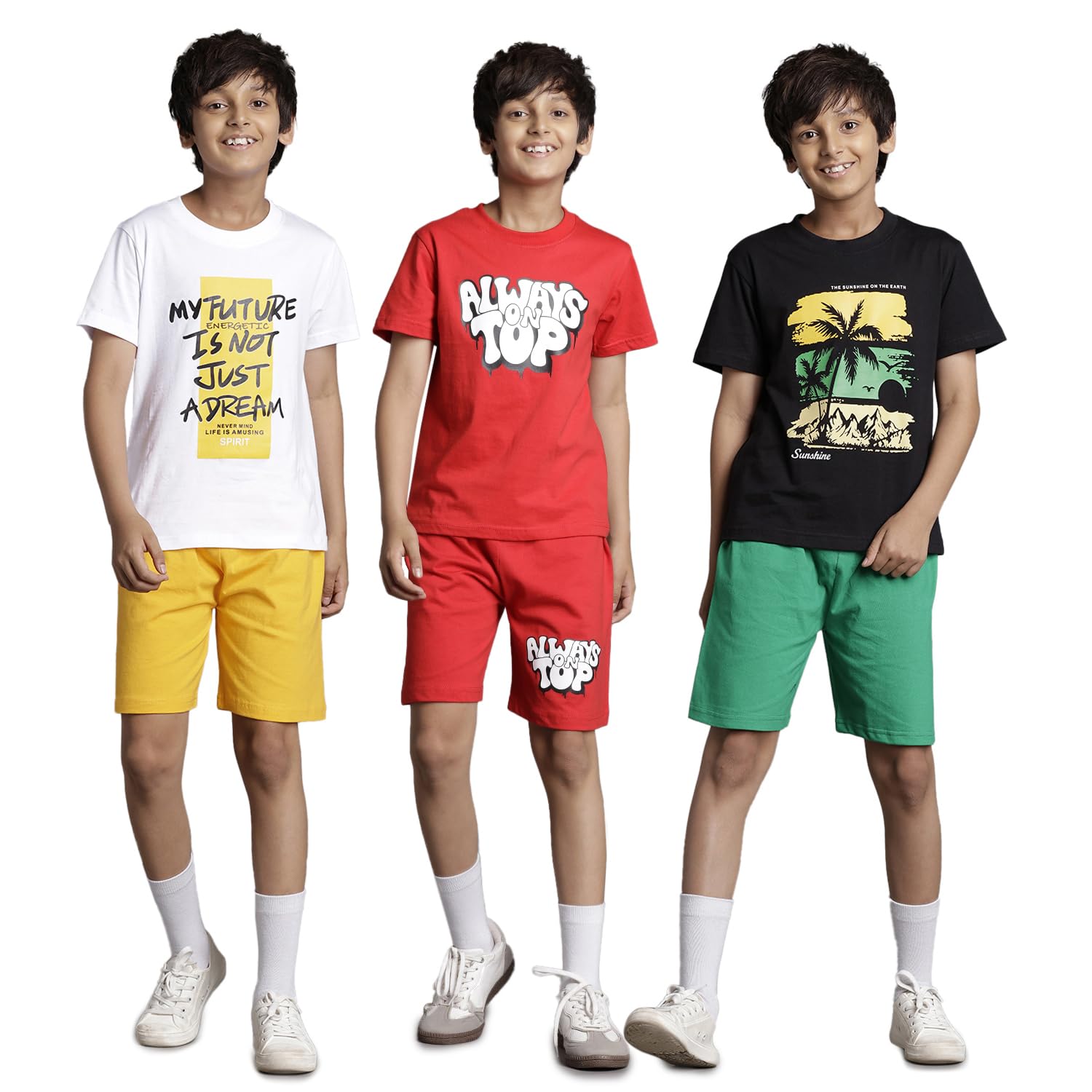 T2F Boys Cotton T-Shirt & Shorts Set