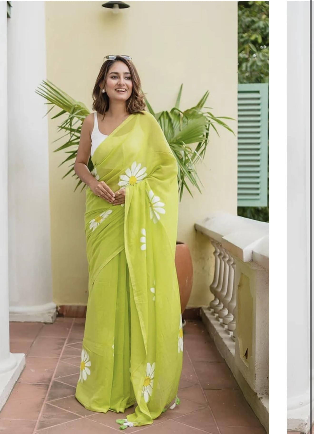 GarbGlide Women's Light Green Cotton Saree - Image 4