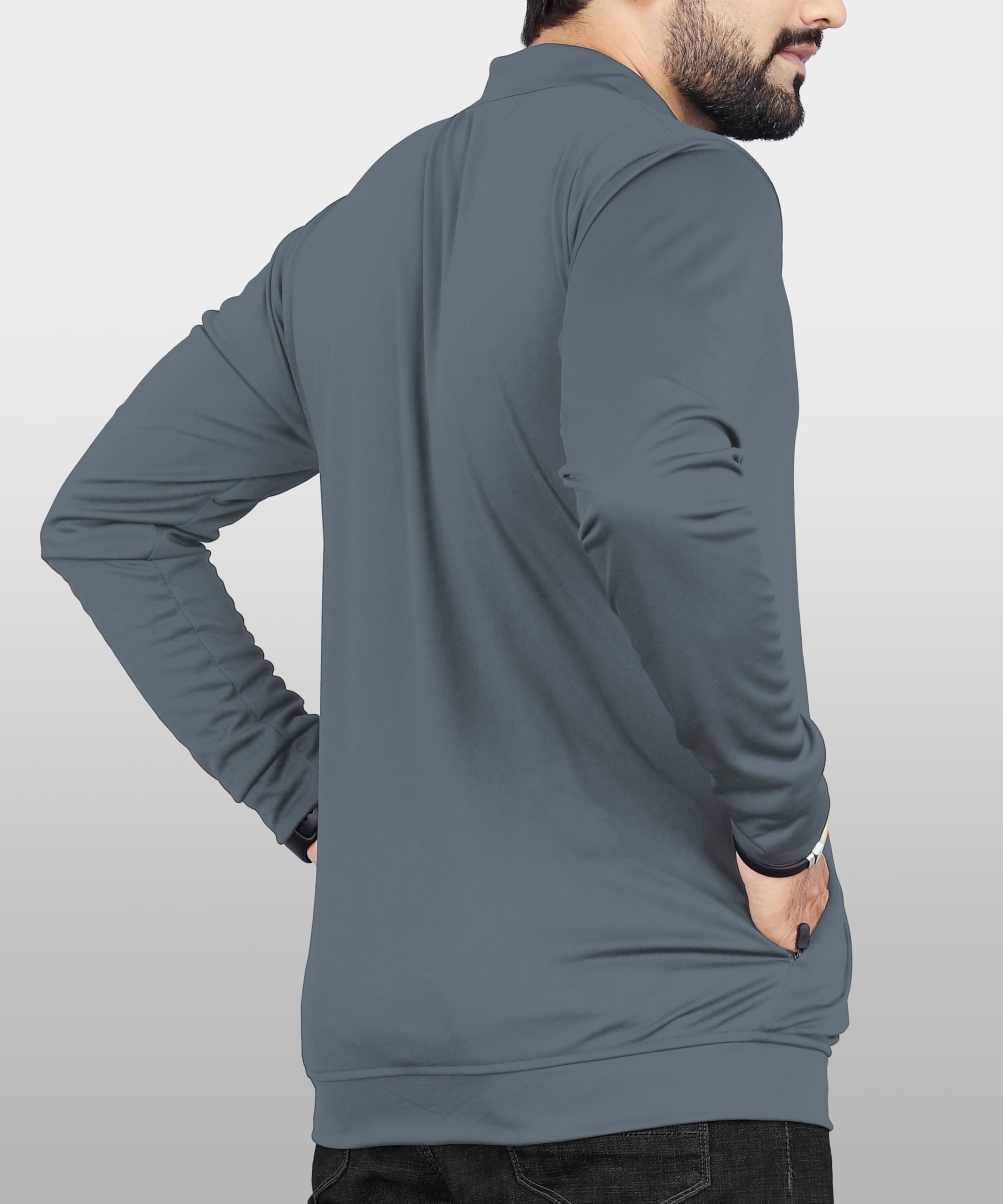 FIBREZA Men's Solid Polyester Sports Jacket - Grey - Image 2