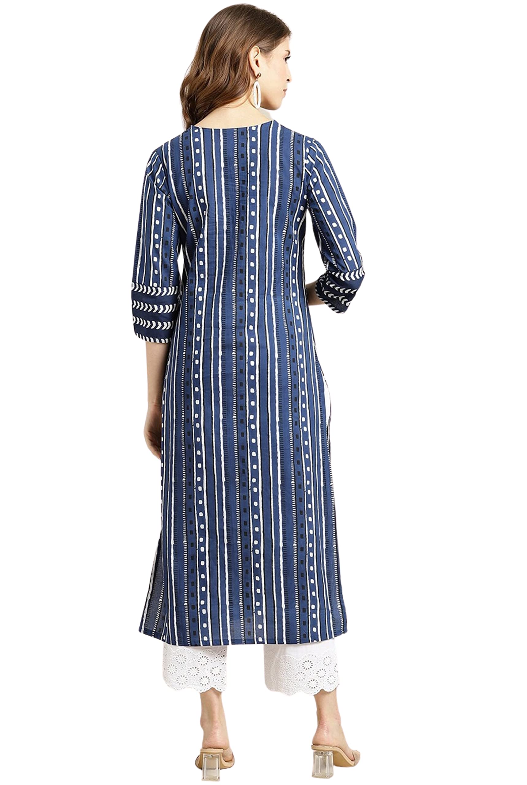 Blue Cotton Printed Straight Kurti for Women - Image 4