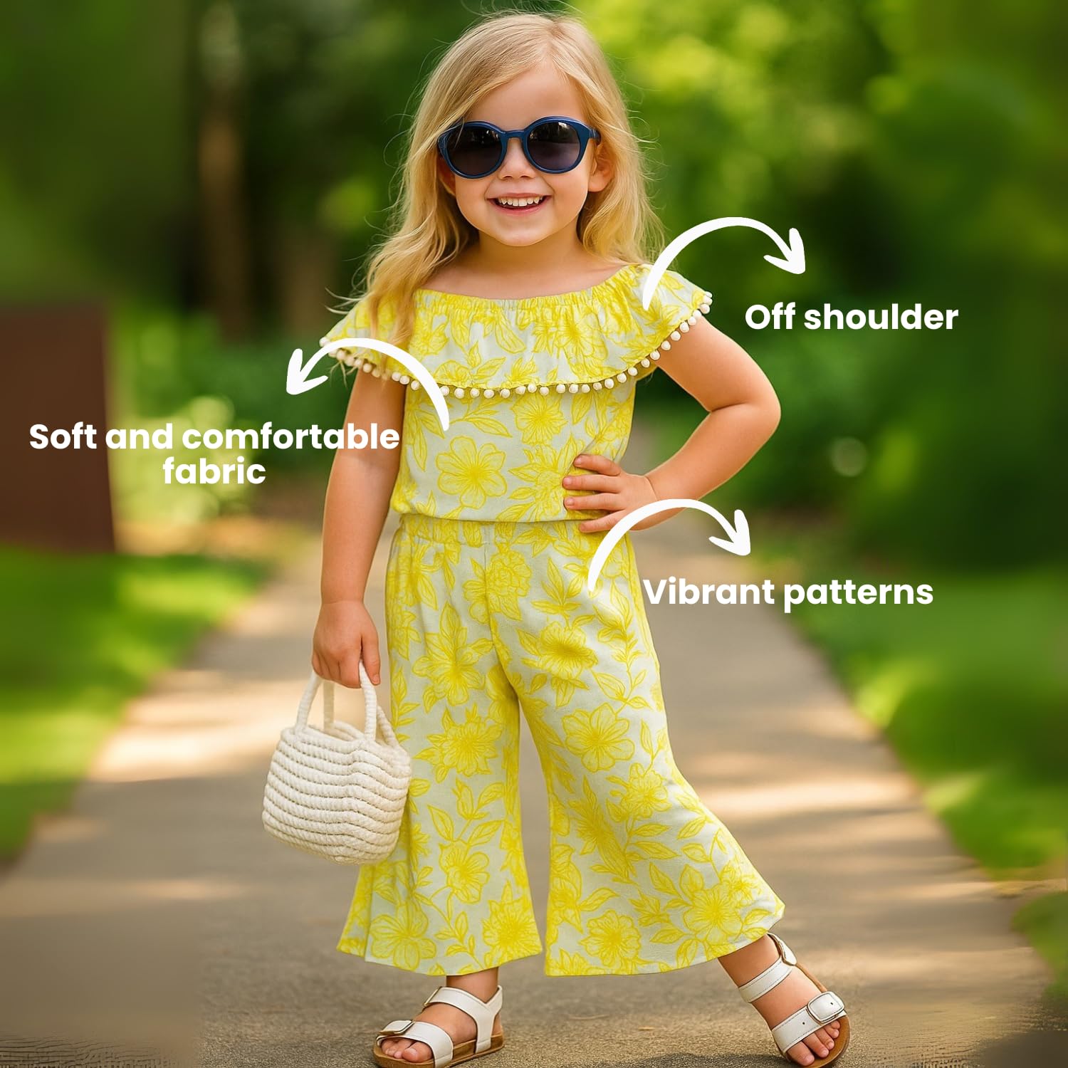 A.T.U.N. Girls Yellow Floral Printed Top and Pant Set - Image 3