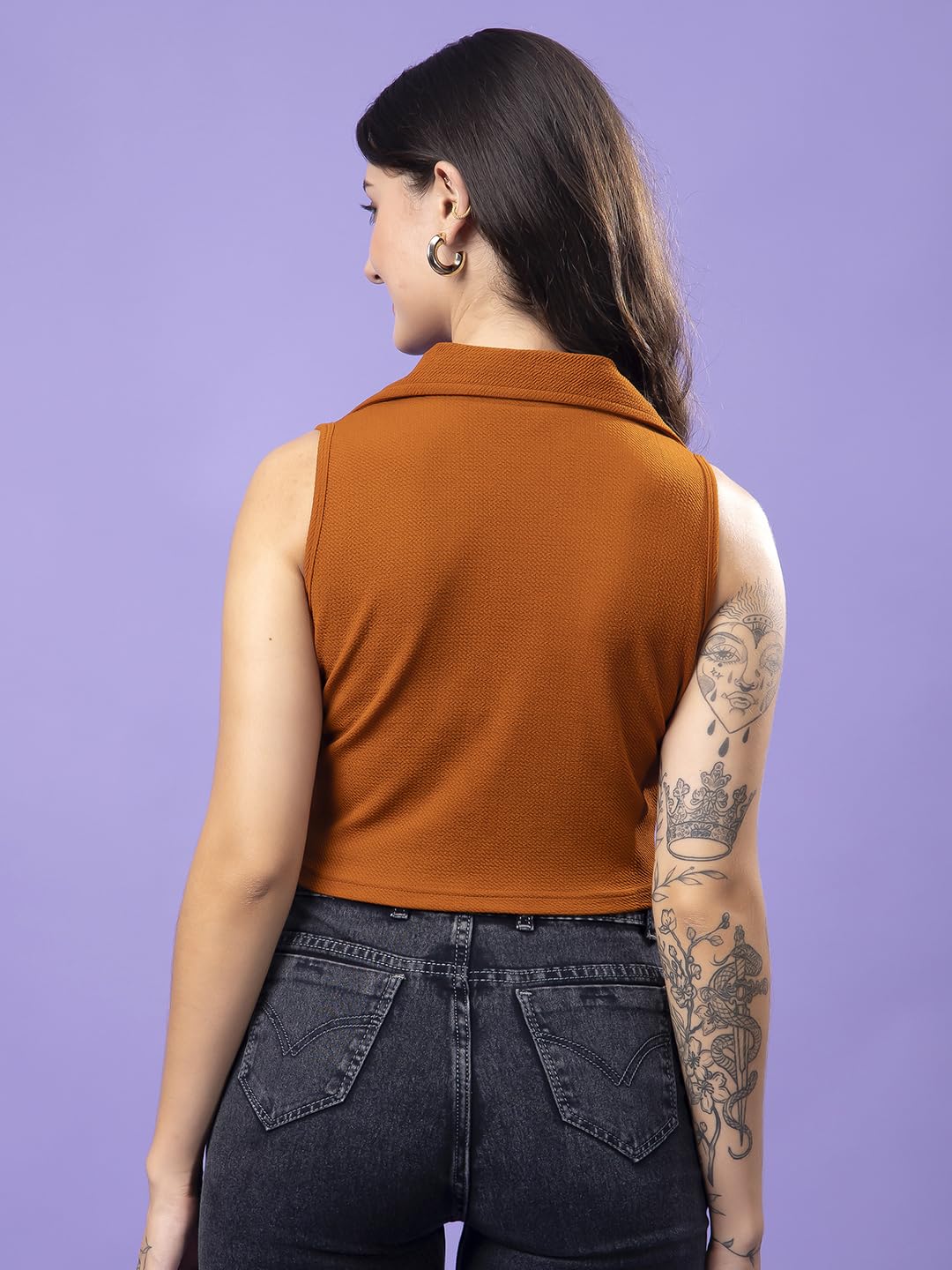 POPWINGS Rust V Neck Sleeveless Waistcoat - Image 4