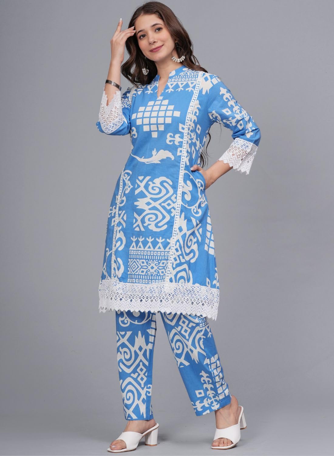 rytras Women's Cotton Printed Kurta Set with Palazzo - Blue - Image 4