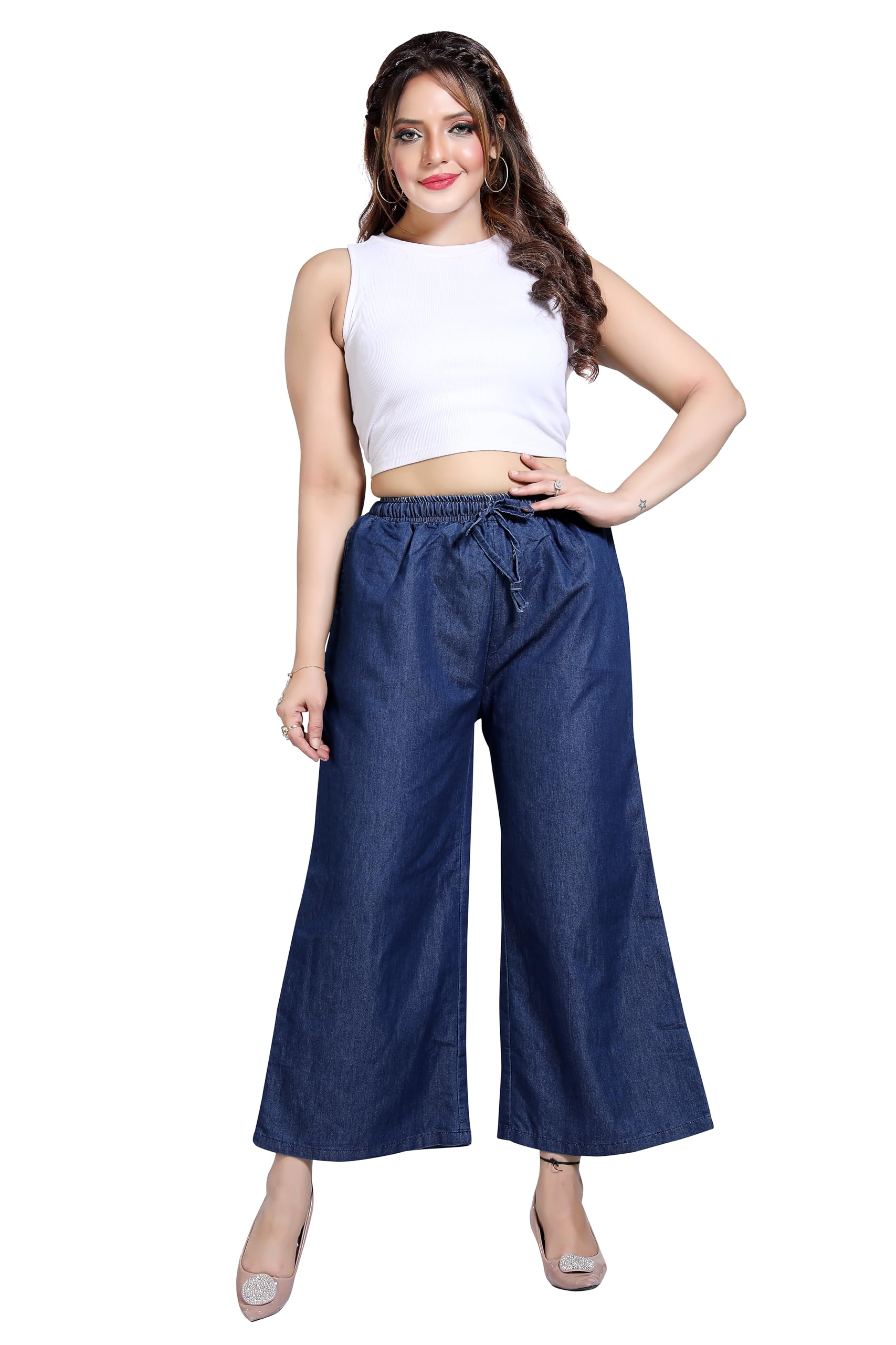 BENKILS Women's Dark Blue Denim Palazzo Pants - Image 2