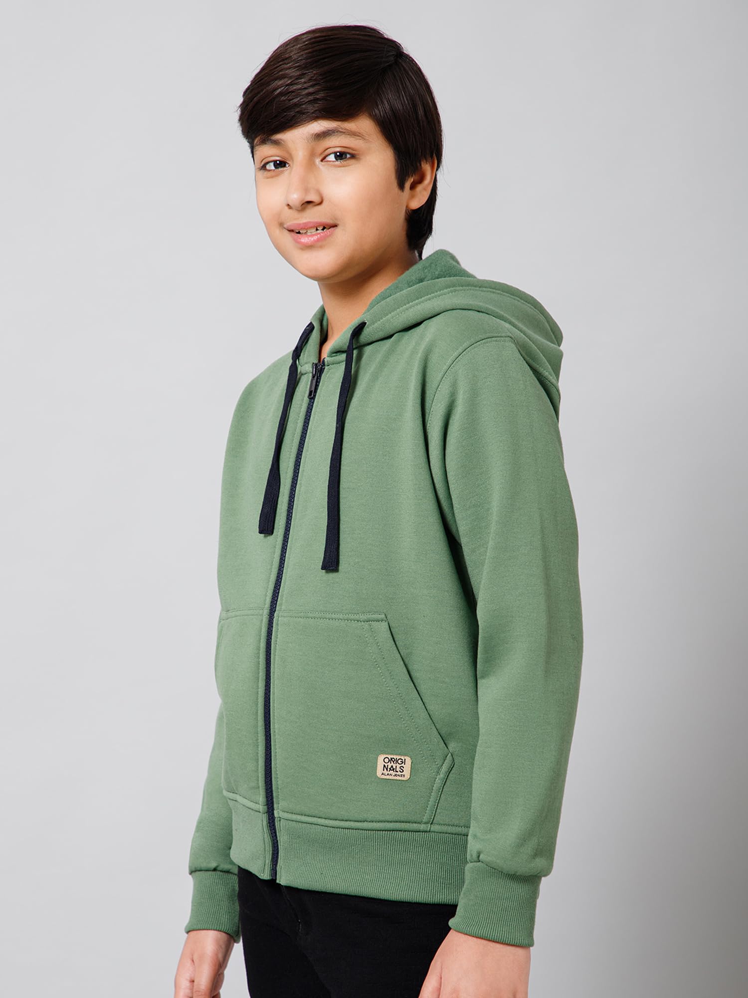 Alan Jones Boys Cotton Blend Hooded Sweatshirt - Green - Image 2