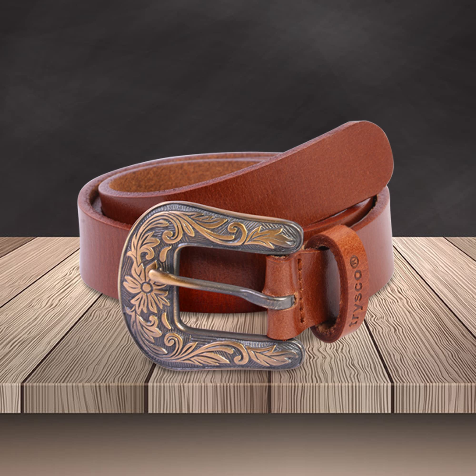 trysco Genuine Leather Belt for Girls/Women - Tan - Image 3