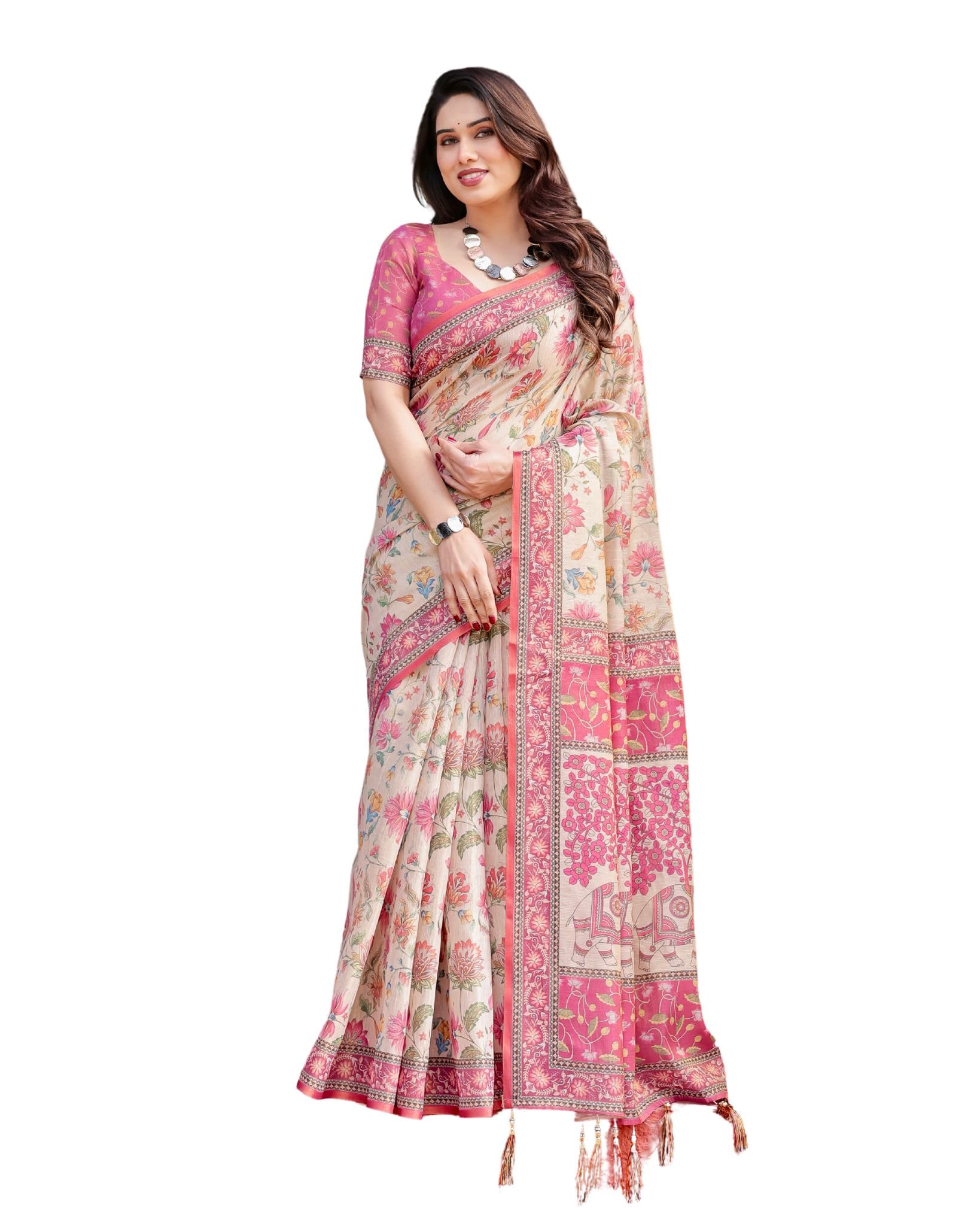 ALMAARI Fashion Traditional Cotton Silk Saree for Women - Pink