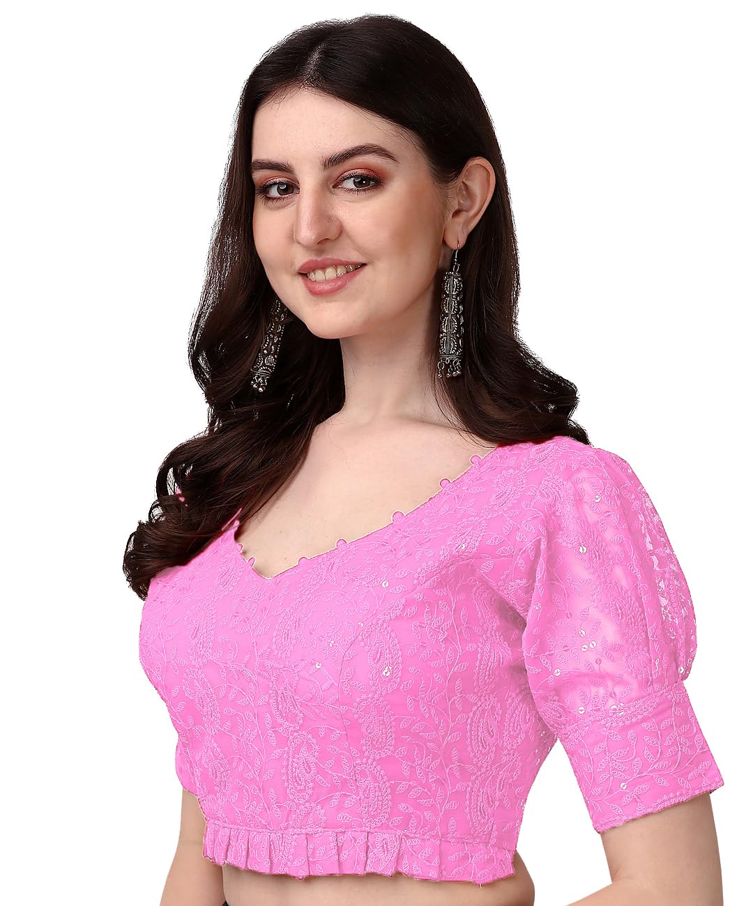 Pujia Mills Women's Georgett Embroidery Blouse - Baby Pink - Image 2