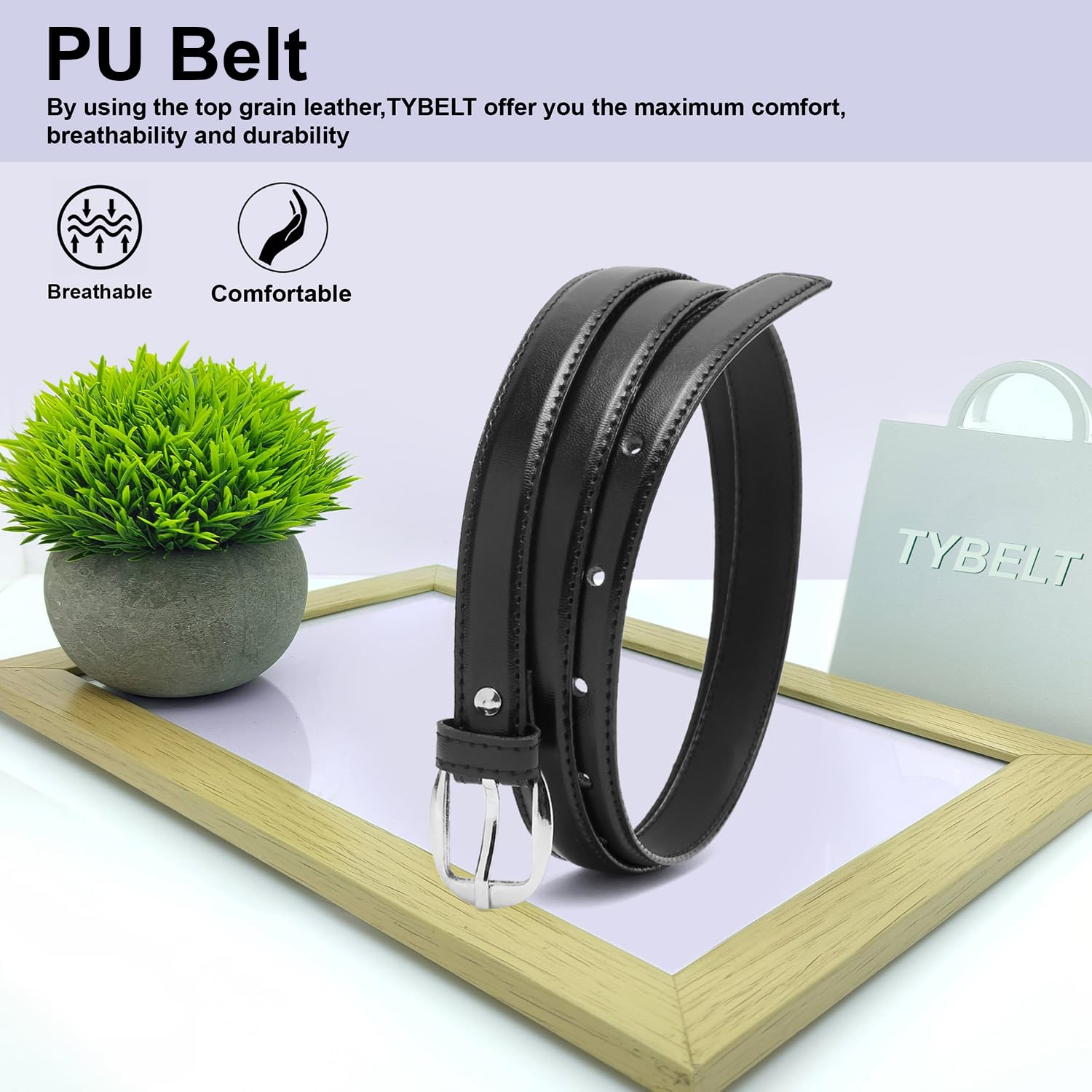 TYBELT Vegan Leather Belt for Women - Black - Image 5