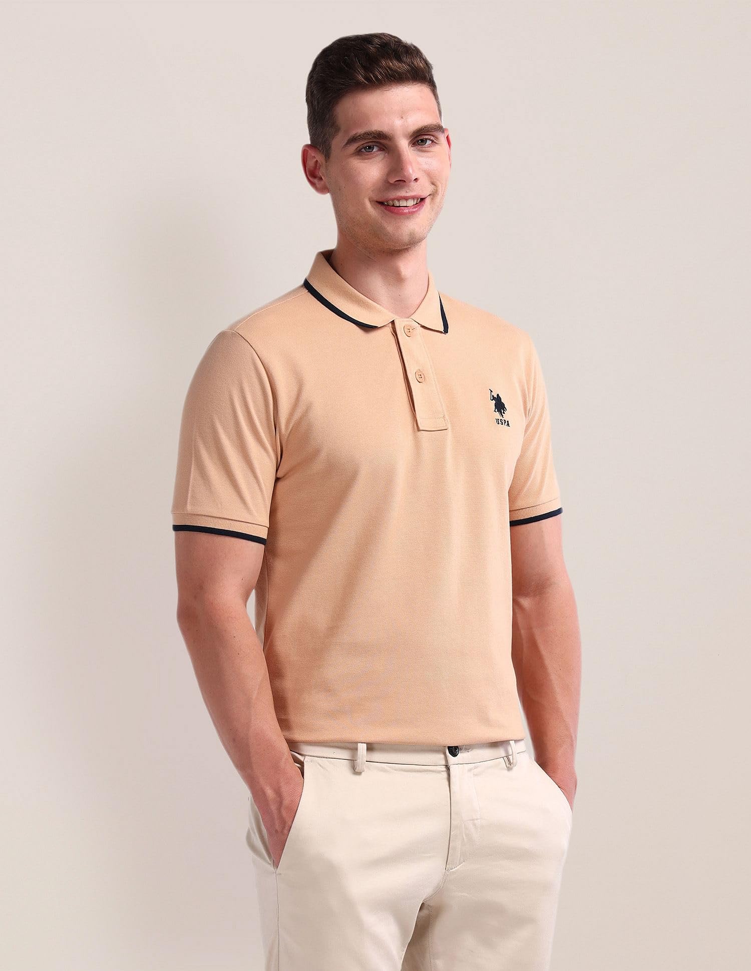 U.S. POLO ASSN Men's Beige Cotton Polo Shirt - Image 2