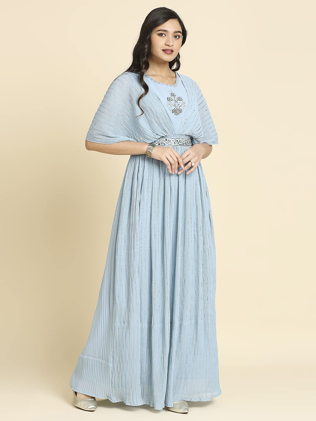 Madhuram Women's Maxi Gown - Light Blue Georgette - Image 4