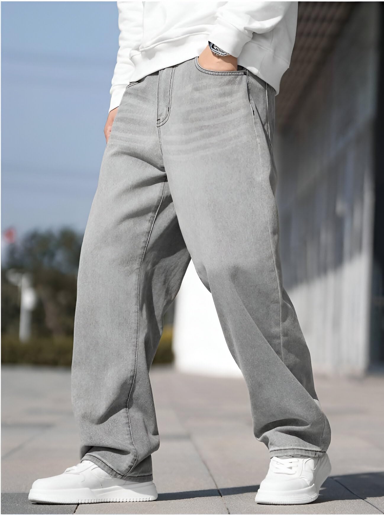 Ben Martin Grey Baggy Jeans for Men - Image 2