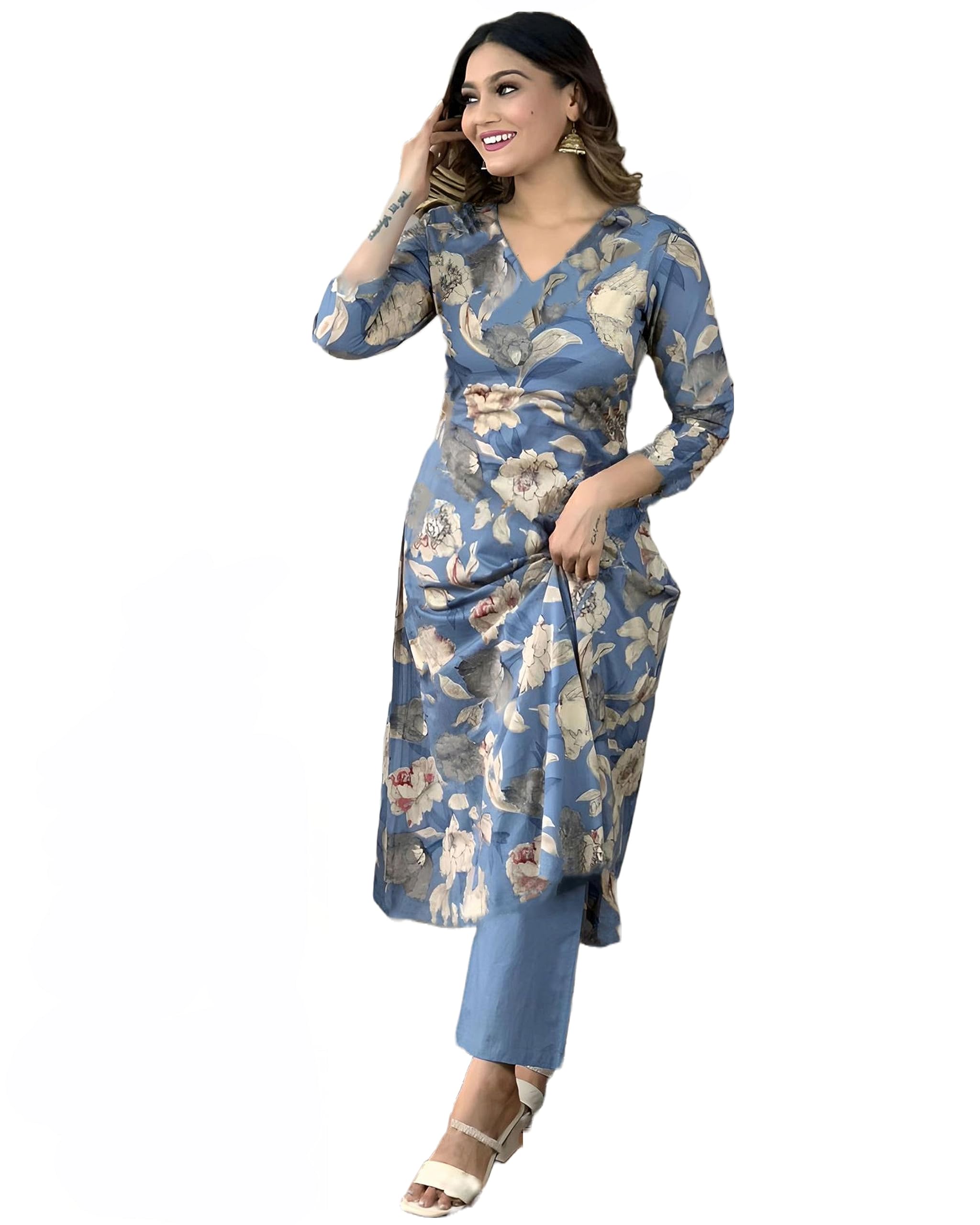 ANNI DESIGNER Women's Rayon Kurta with Pant - Blue