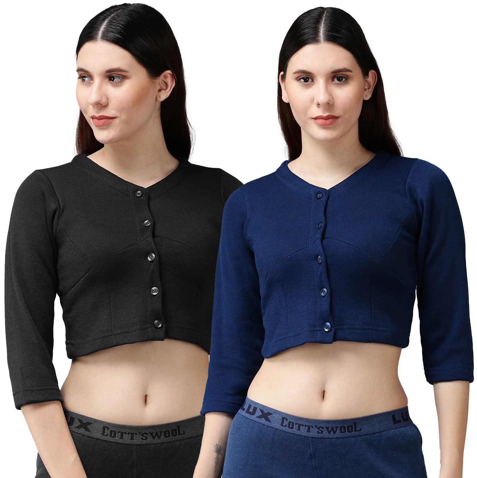 Lux Cottswool Women's Solid Blouse - Black & Blue