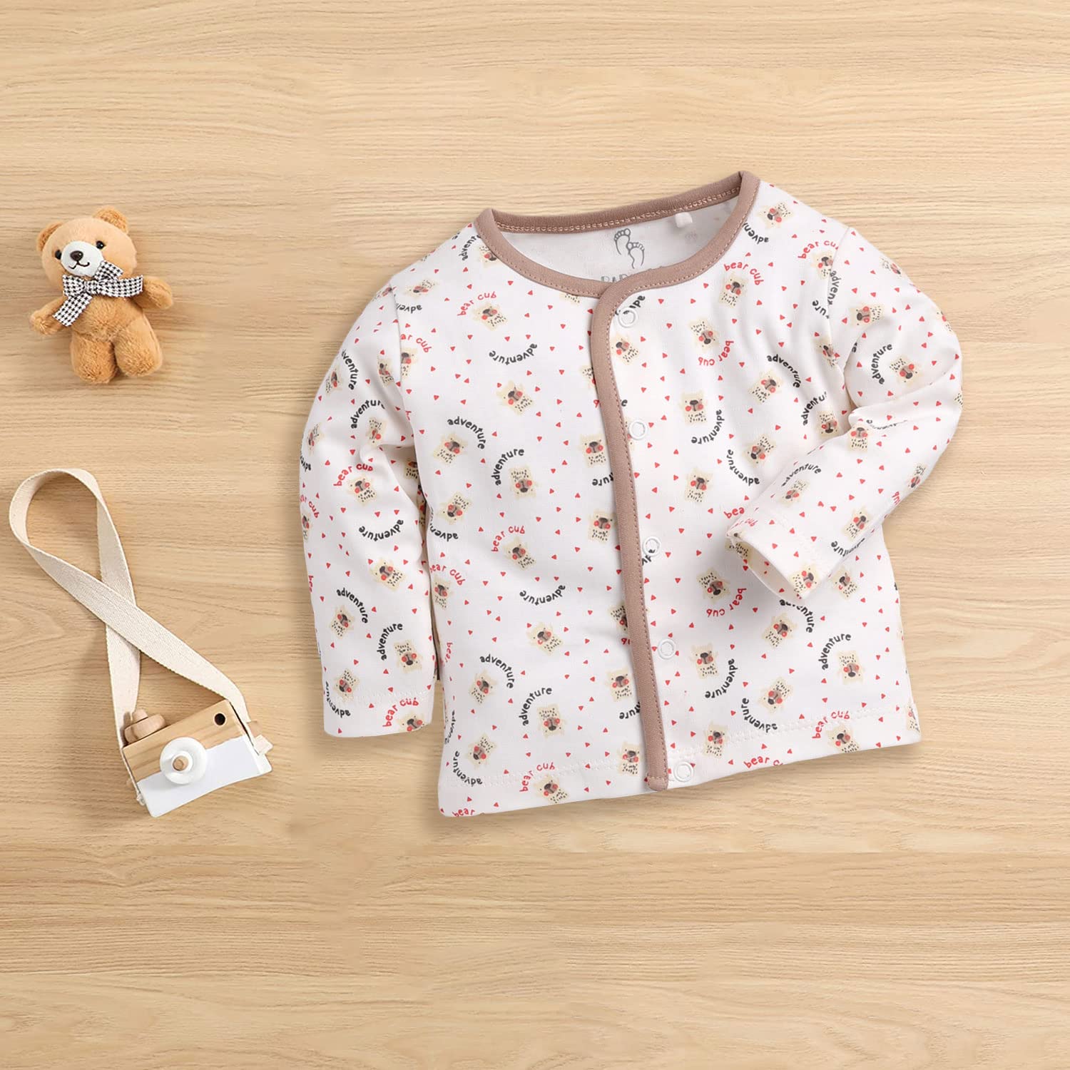 Baby Boy 100% Cotton Snap Button Tees - Beige - Image 3